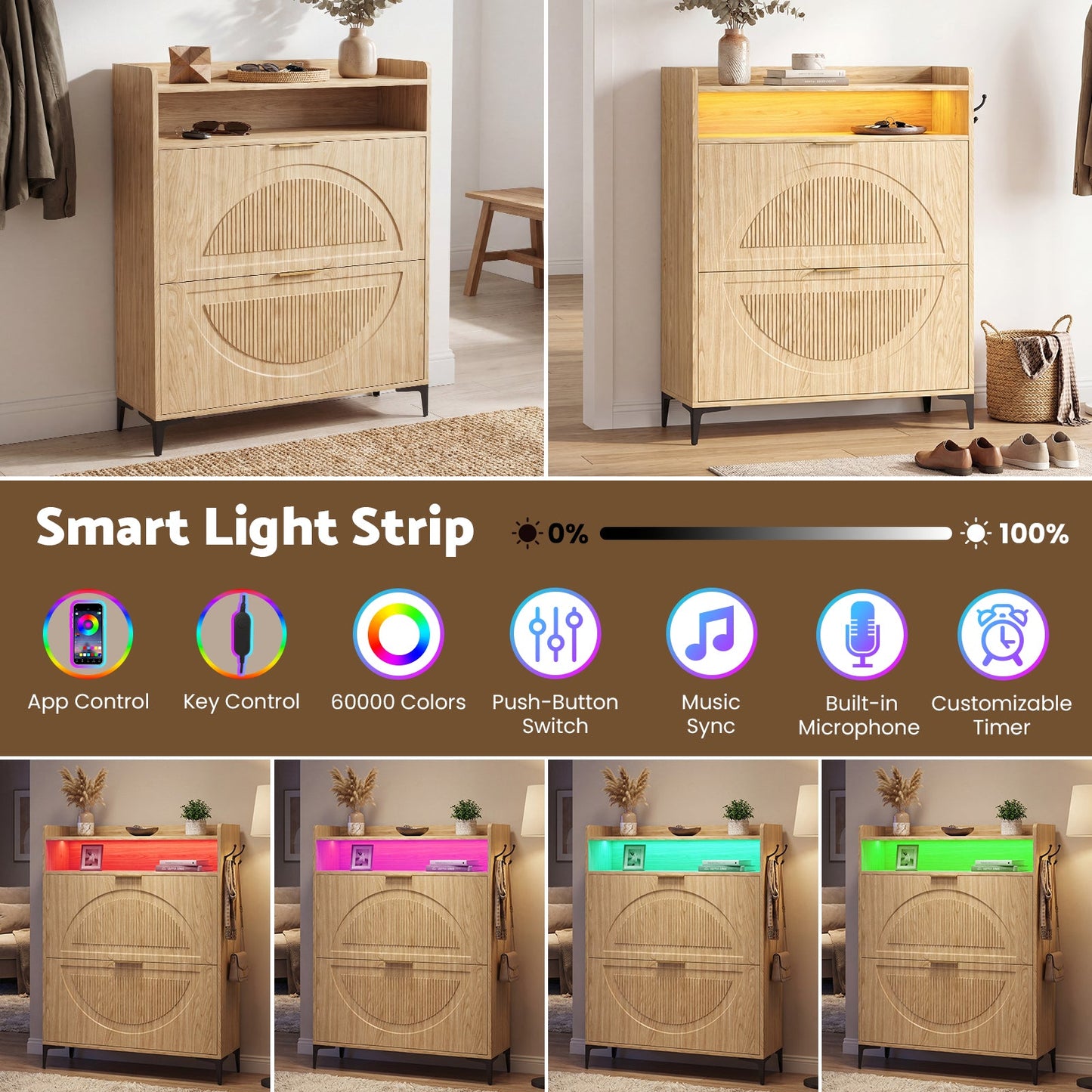 Advwin LED Shoe Storage Cabinet w/ Flip Drawers