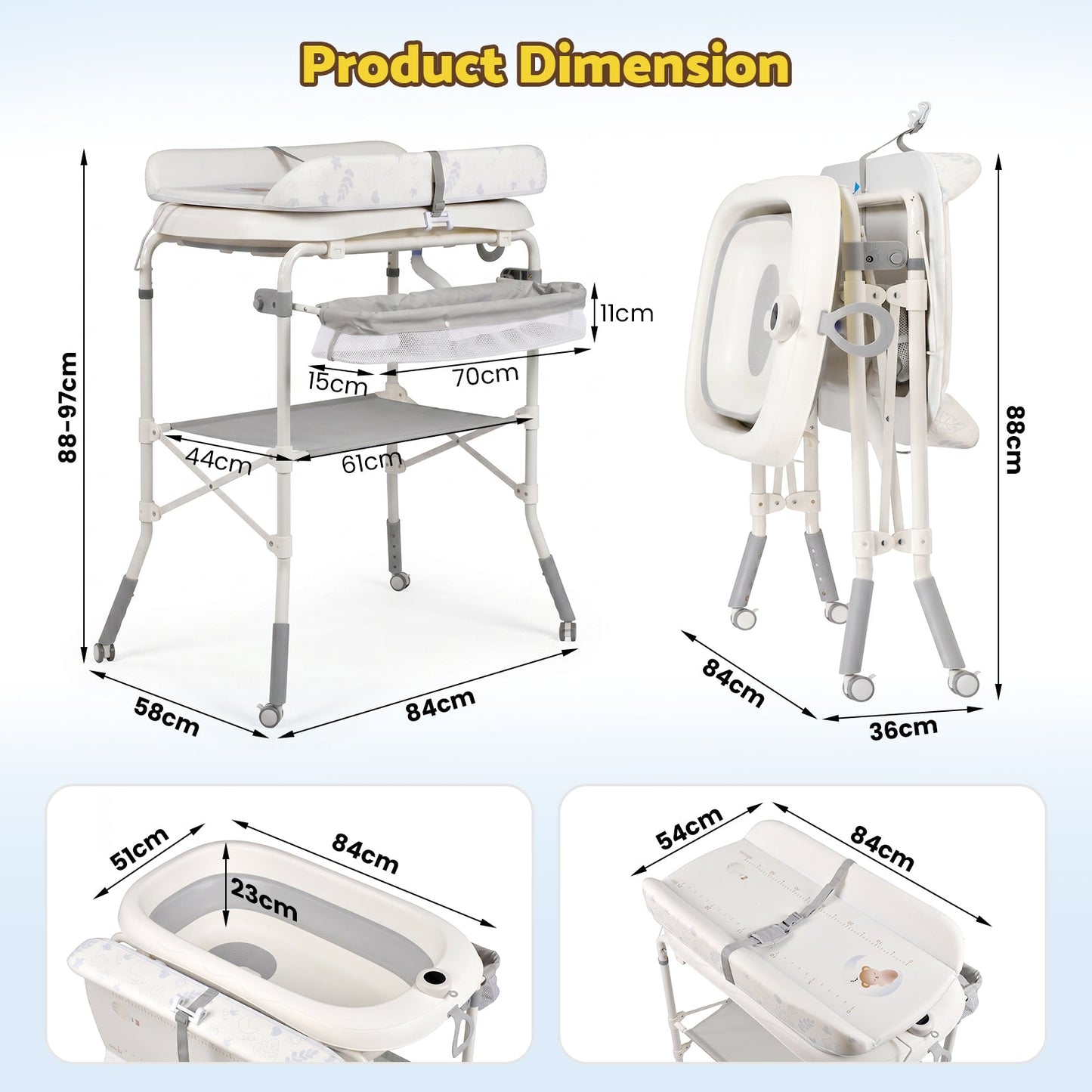 Advwin 2-in-1 Foldable Baby Bathtub & Changing Table