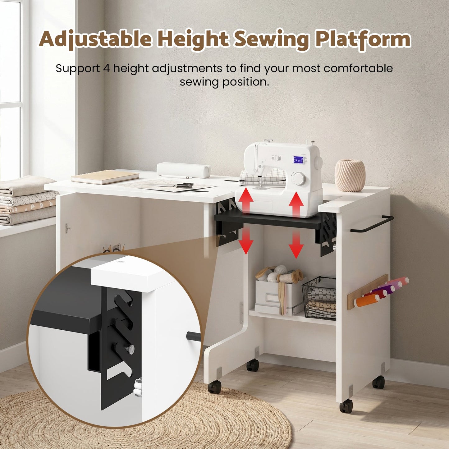 Advwin Folding Sewing Table with Adjustable Platform