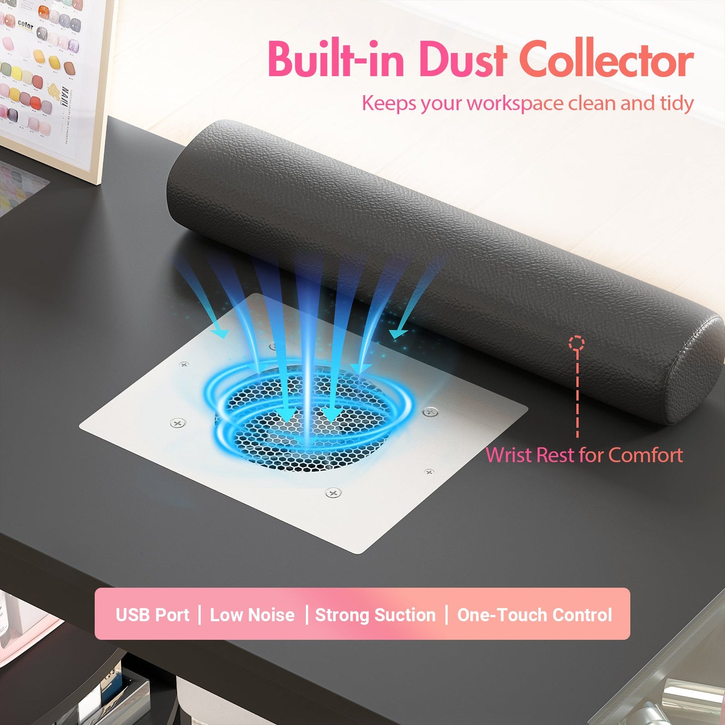 Advwin Manicure Table Glass Top w/Dust Collector