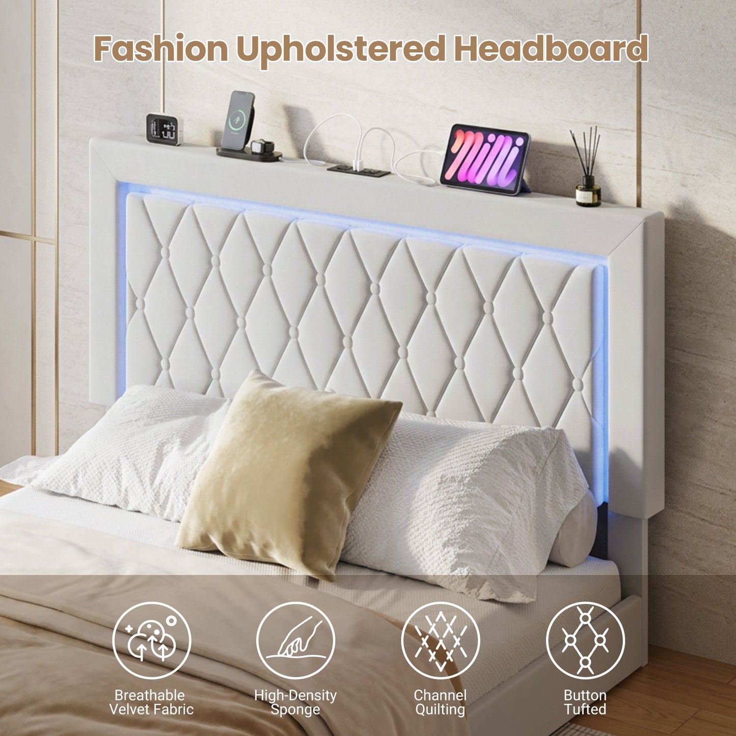 Advwin LED Bed Frame with Drawers and Charging