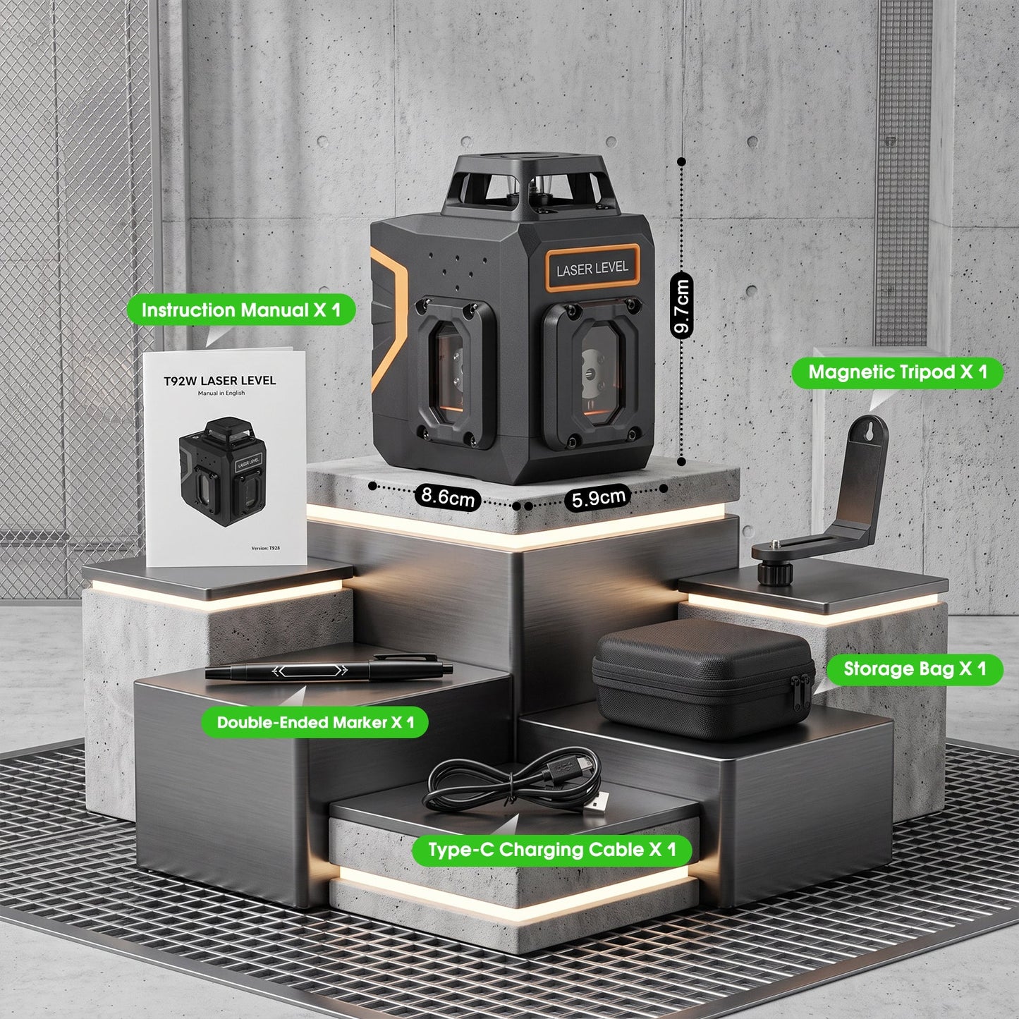 Advwin 12 Line Green Laser Level 360° Self-Leveling