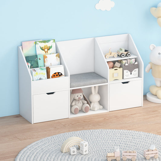 Advwin 4-in-1 Kids Bookcase with Reading Nook Standing Toys