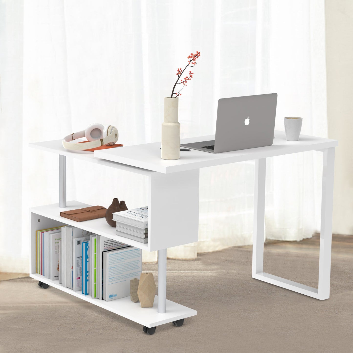 Advwin Office Desk Computer Desk Swivel L-shape