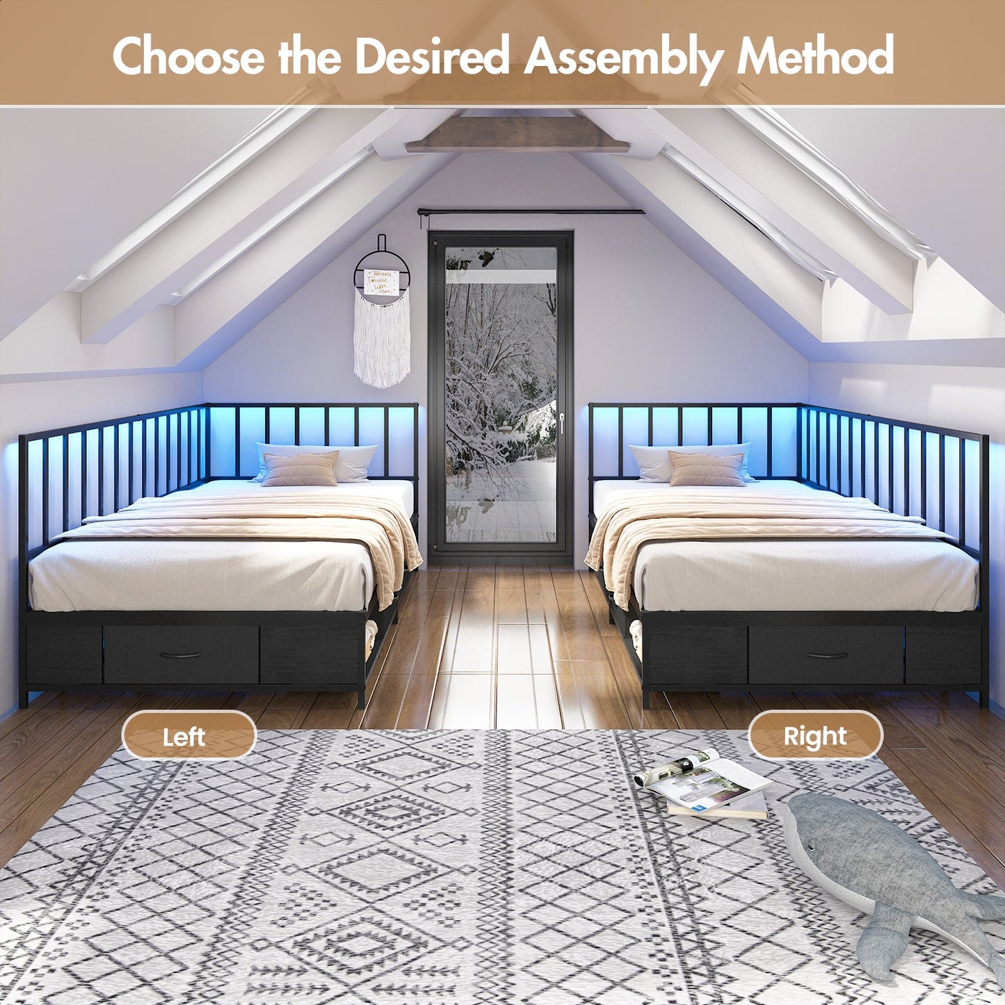Advwin Single Corner Bed Frame with RGB LED