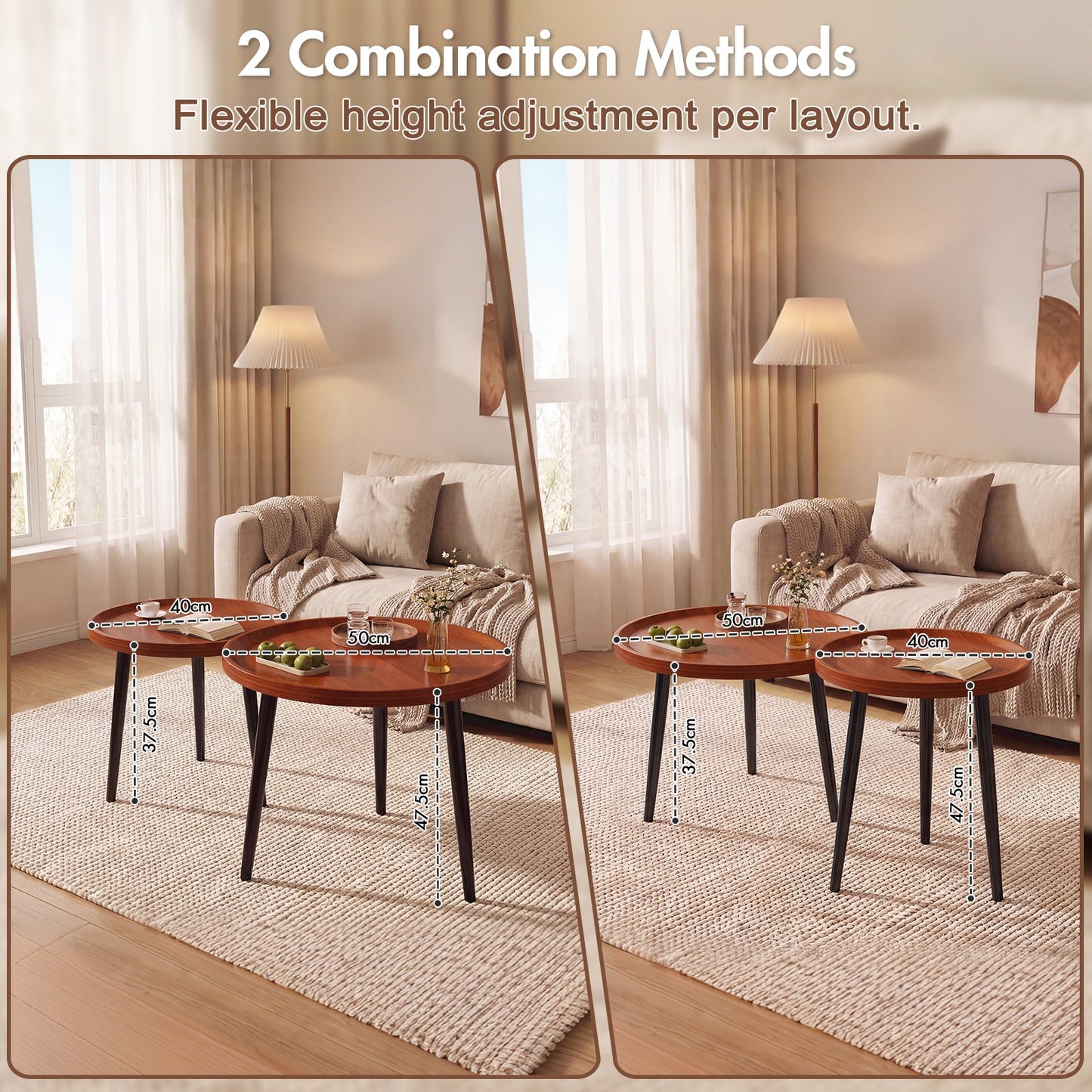 Advwin Walnut Nesting Coffee Tables Set of 2