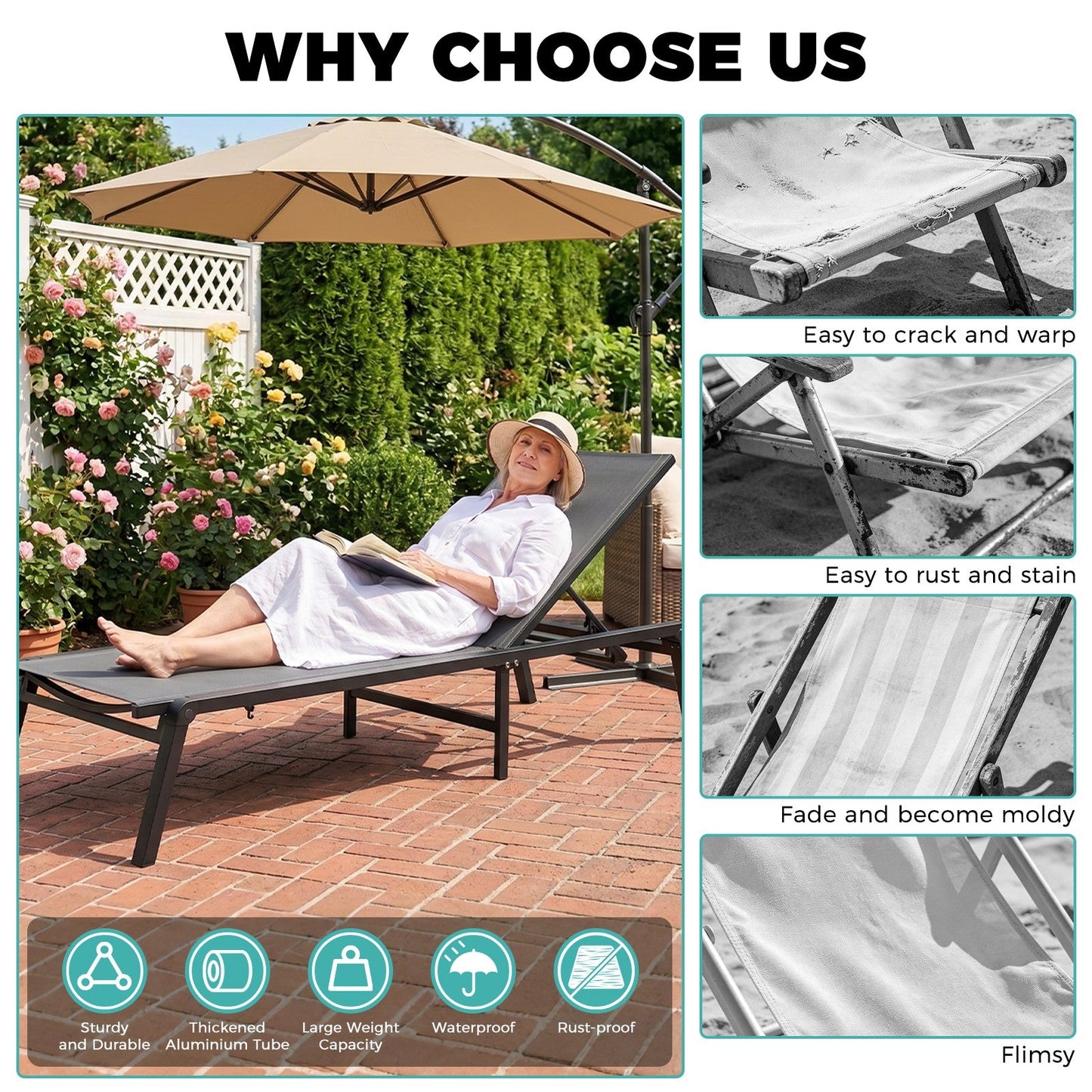 Advwin 2Pcs Chaise Lounge Outdoor Chairs