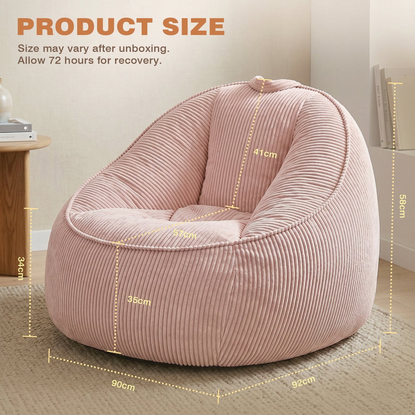 Advwin 90*92cm Corduroy Beanbag Sofa with Backrest