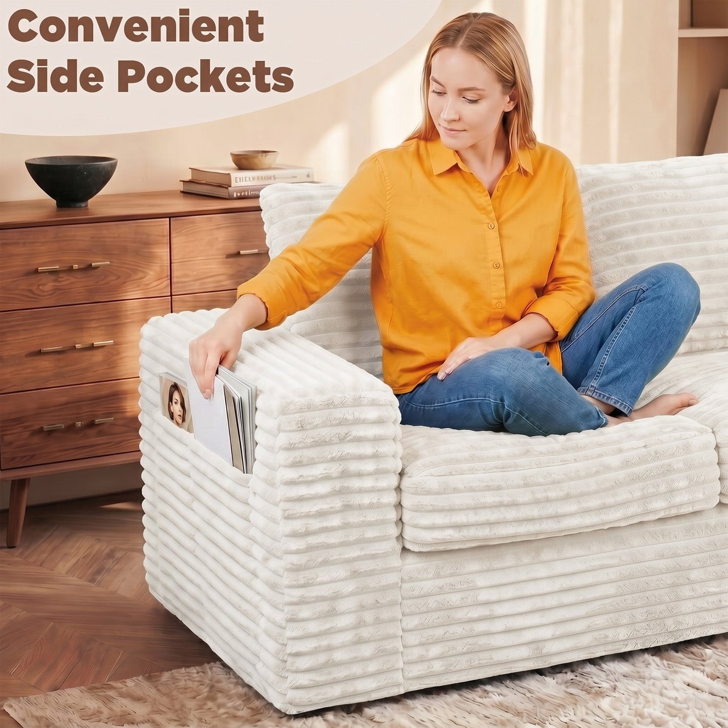 Advwin 162cm Loveseat Floor Sofa Corduroy Boneless Couch