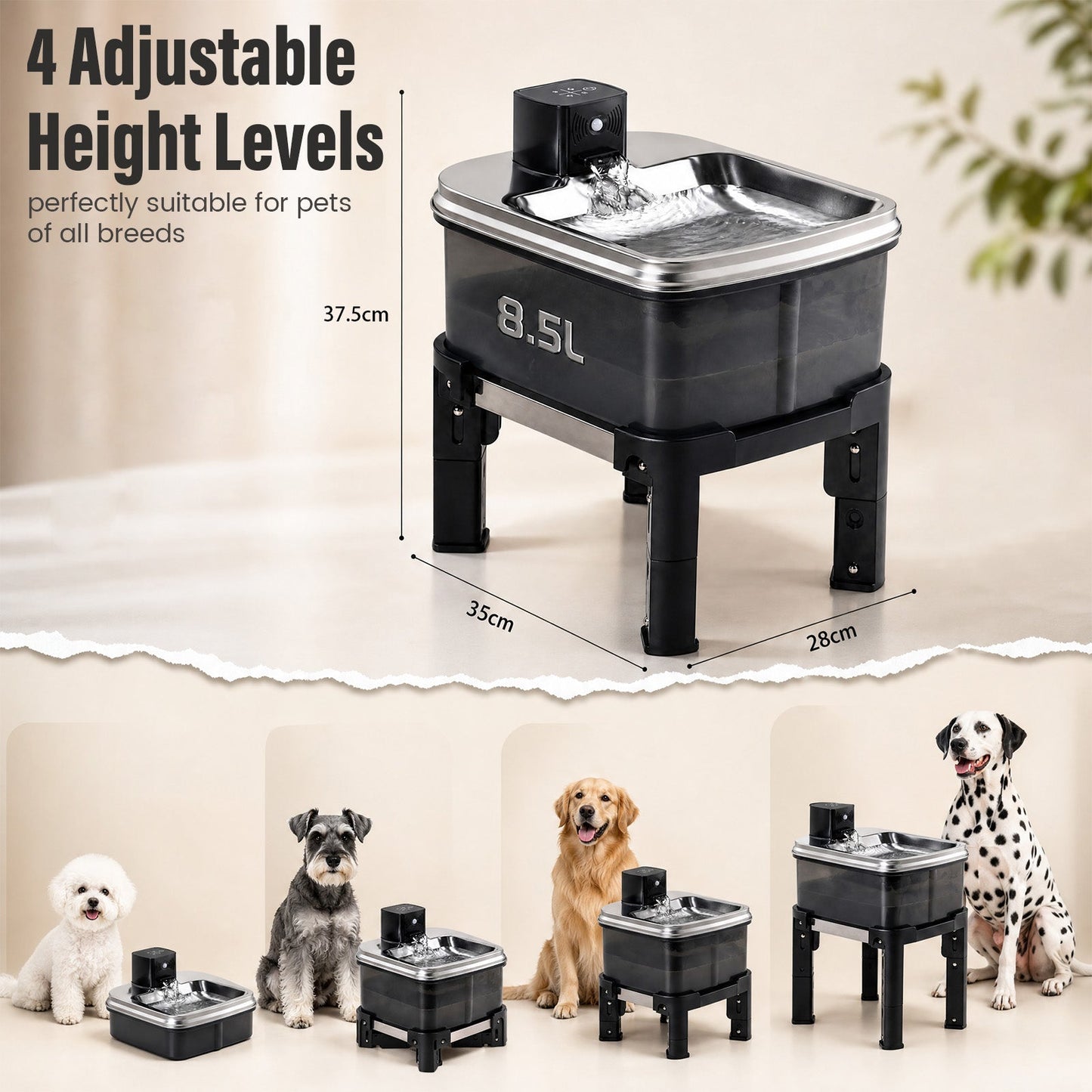 Advwin 9L Wireless Pet Water Fountain with Adjustable Heights