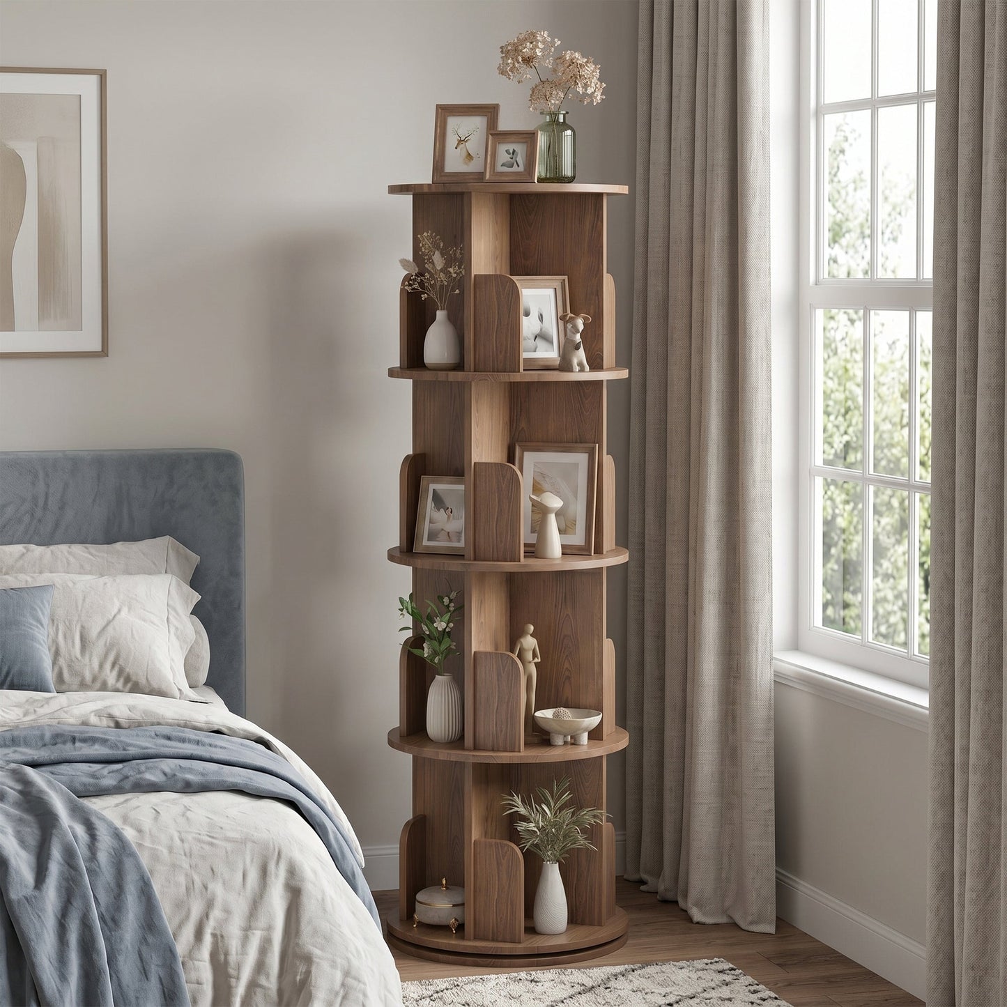 Advwin 4-Tier 360° Rotating Bookshelf Brown