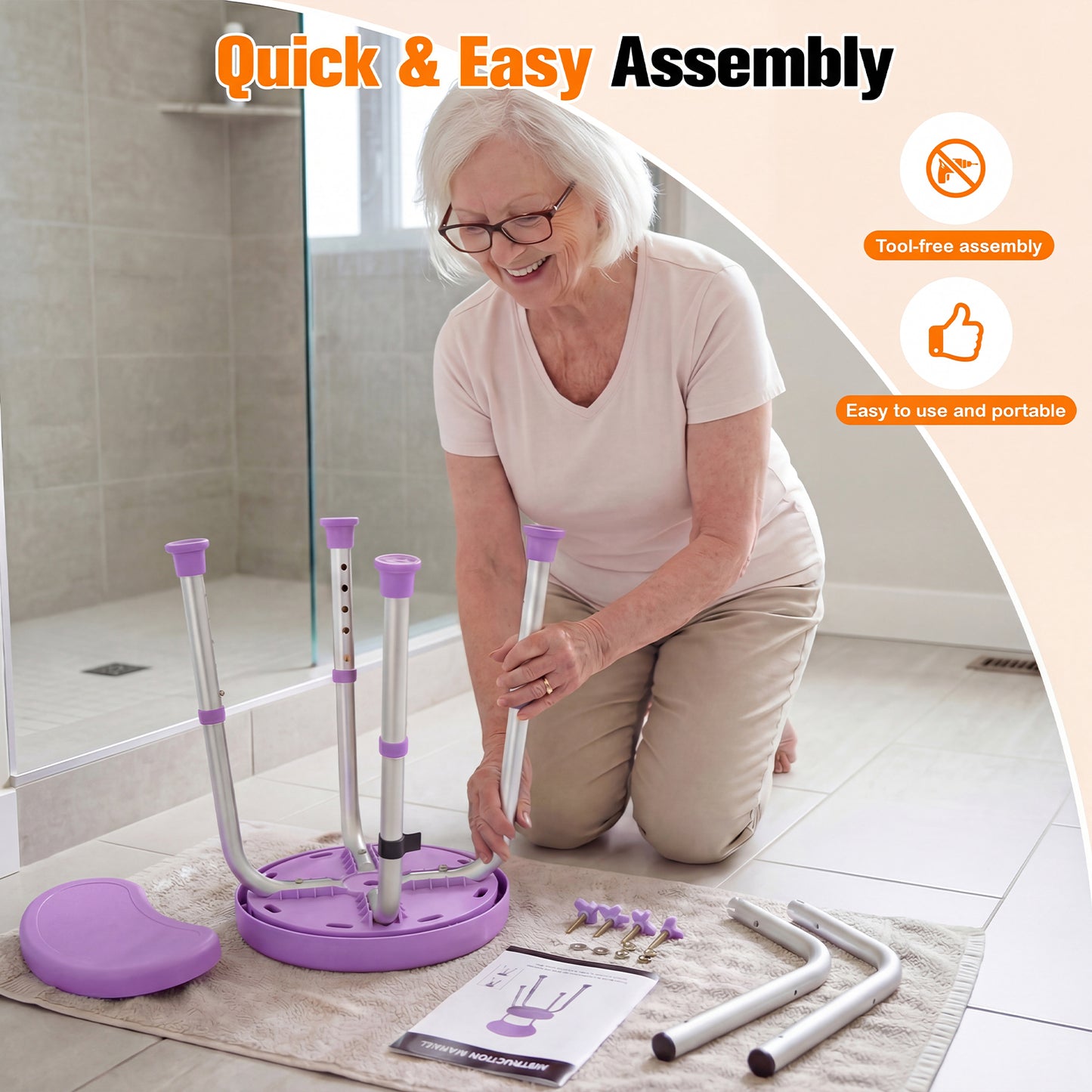 Advwin Adjustable 360° Swivel Shower Chair for Seniors