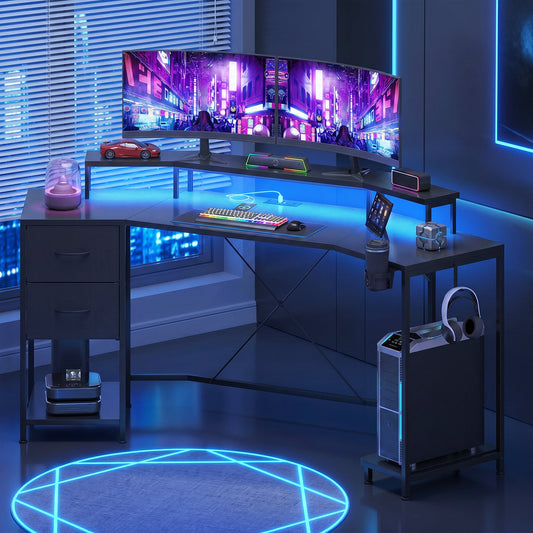 Advwin 185cm LED Gaming Desk w/ Monitor Stand Black