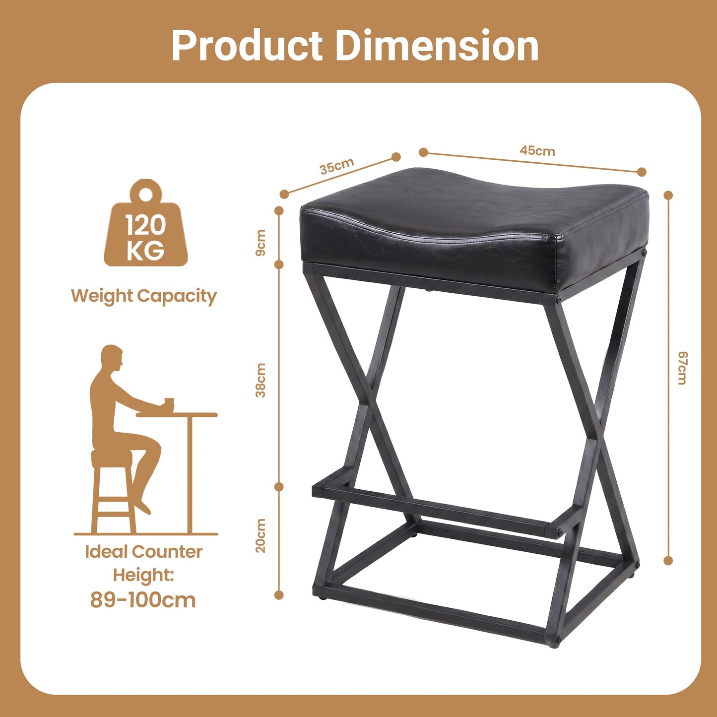 Advwin Set of 2 PU Leather Bar Stools with Footrest