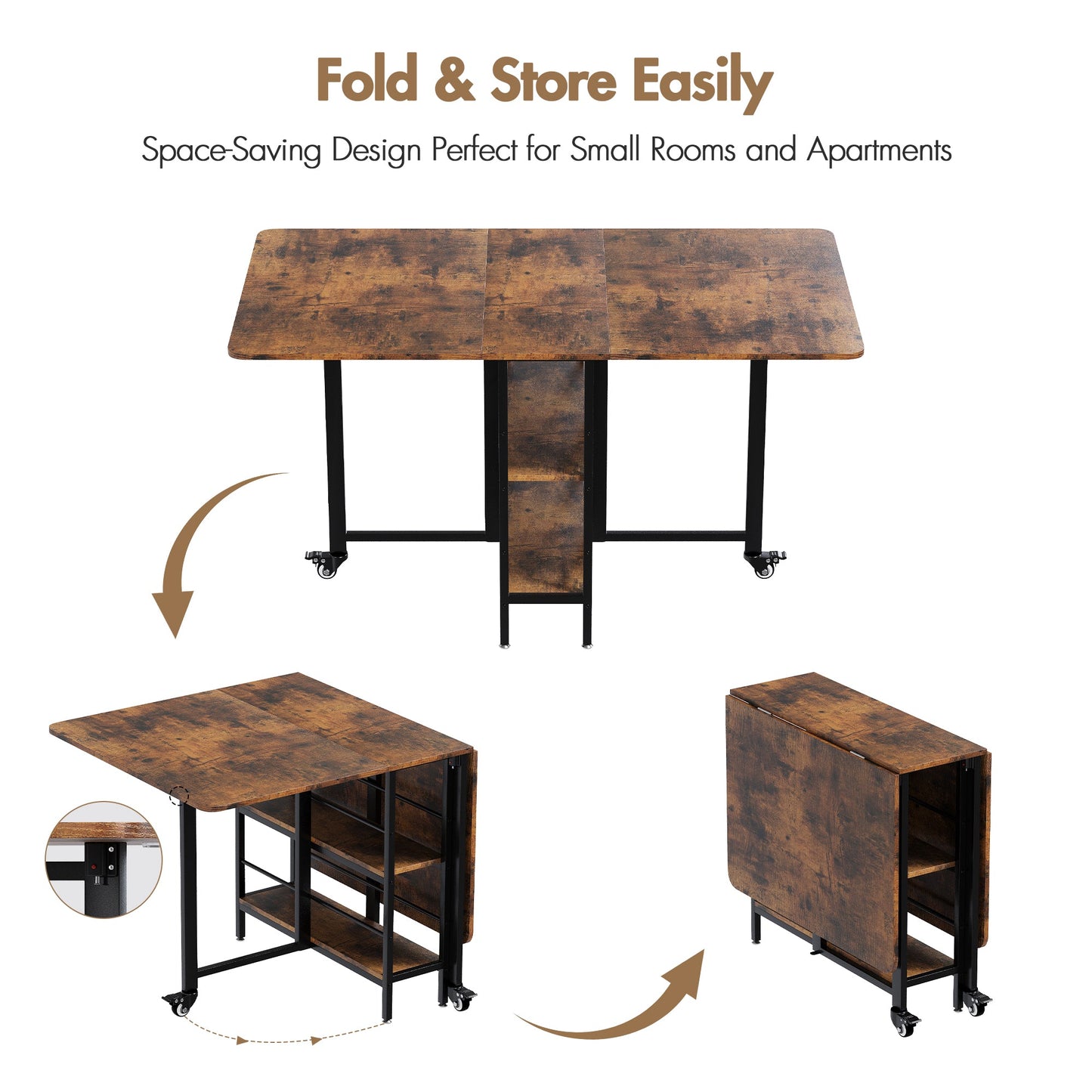 Advwin 140cm Folding Dining Table Drop Leaf Rustic