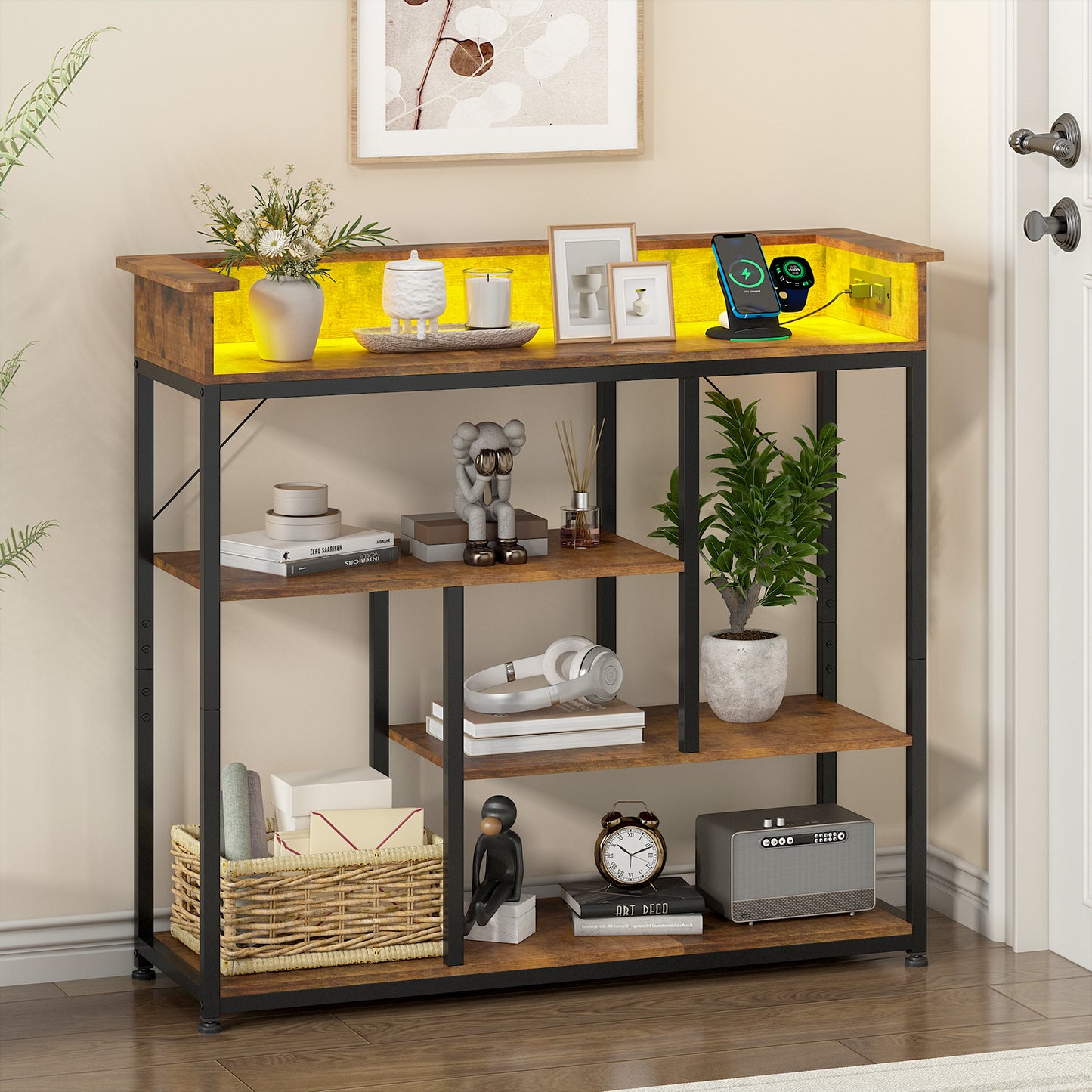 Advwin Narrow Console Table with and Charging Station