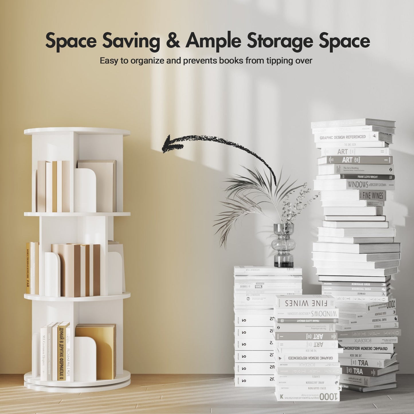 Advwin 3 Tiers Rotating Bookshelf Corner Bookcase Cabinet