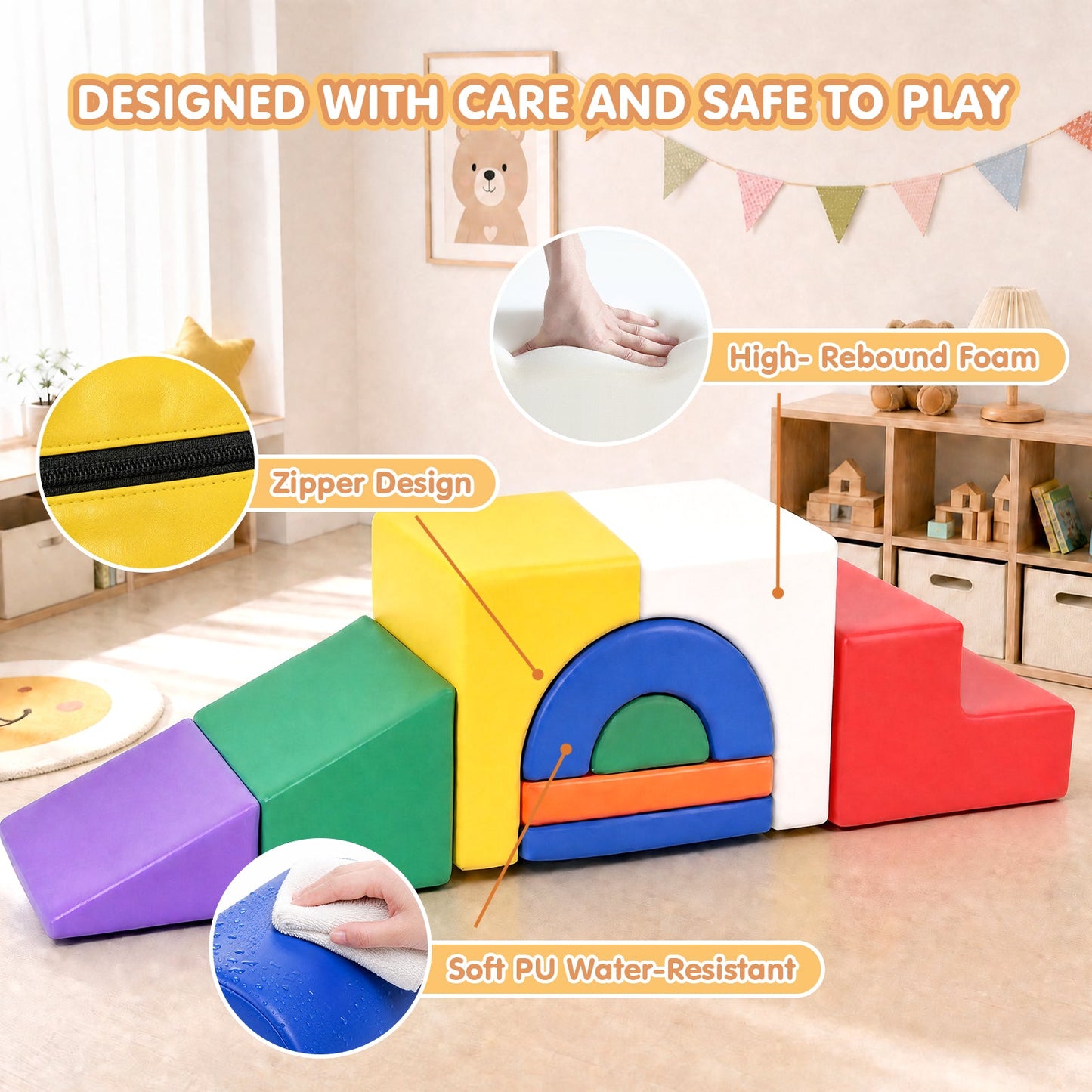 Advwin 7-Piece Kids Foam Blocks Play Set w/ Anti-Slip Base
