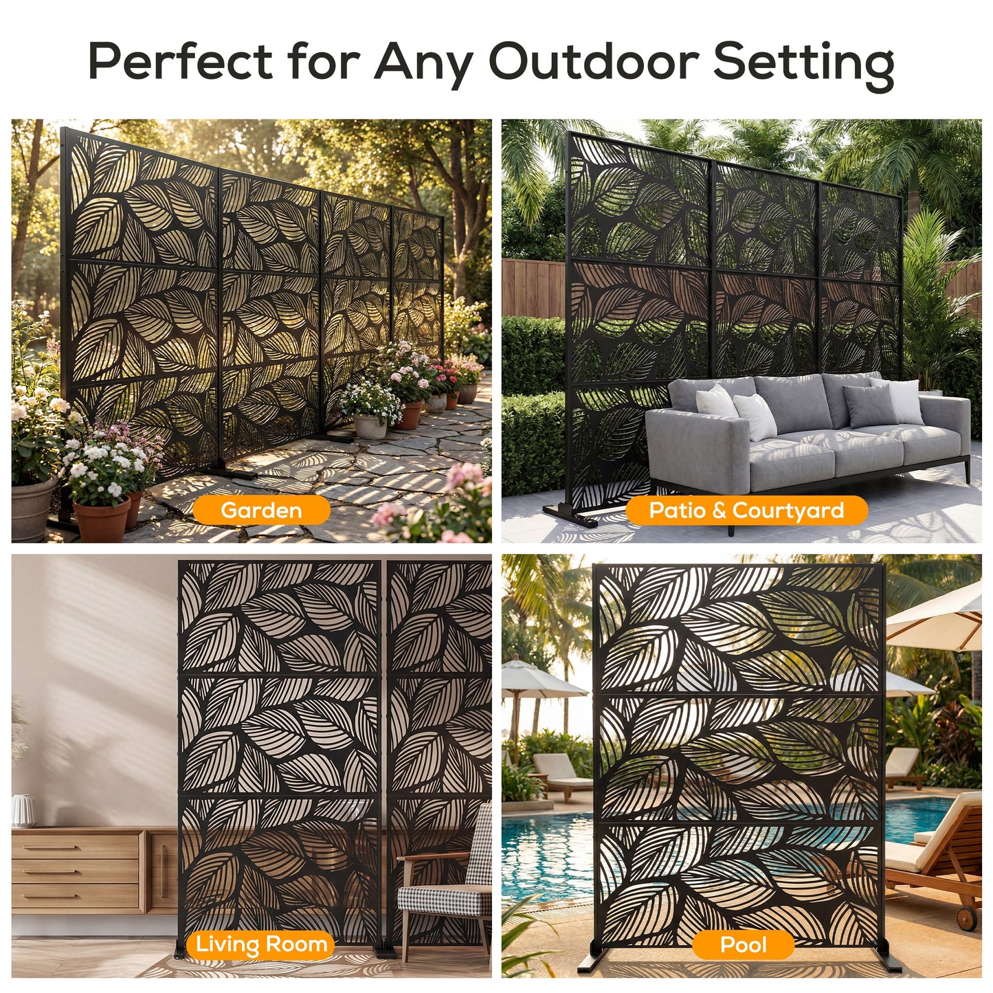 Advwin Leaf Metal Privacy Screen 119x183.5cm