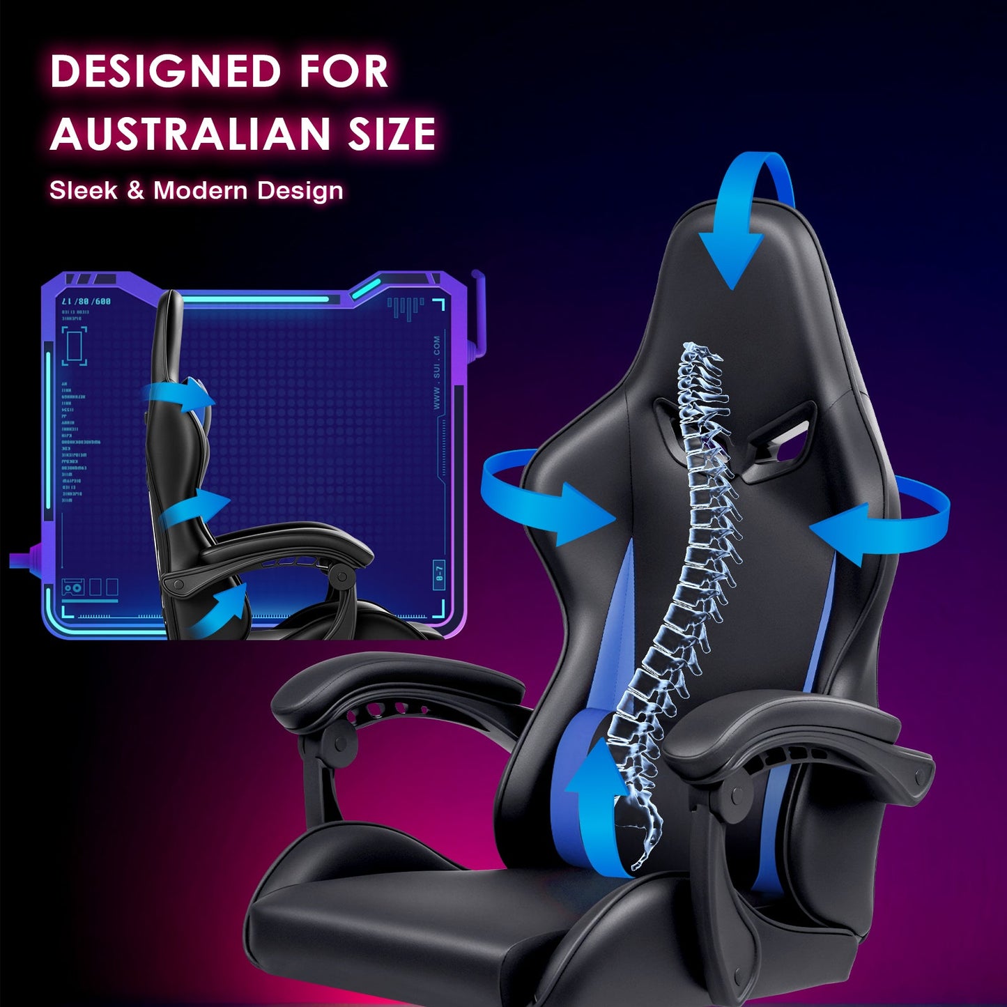 Advwin Gaming Desk and Gaming Chair Set Black & Blue