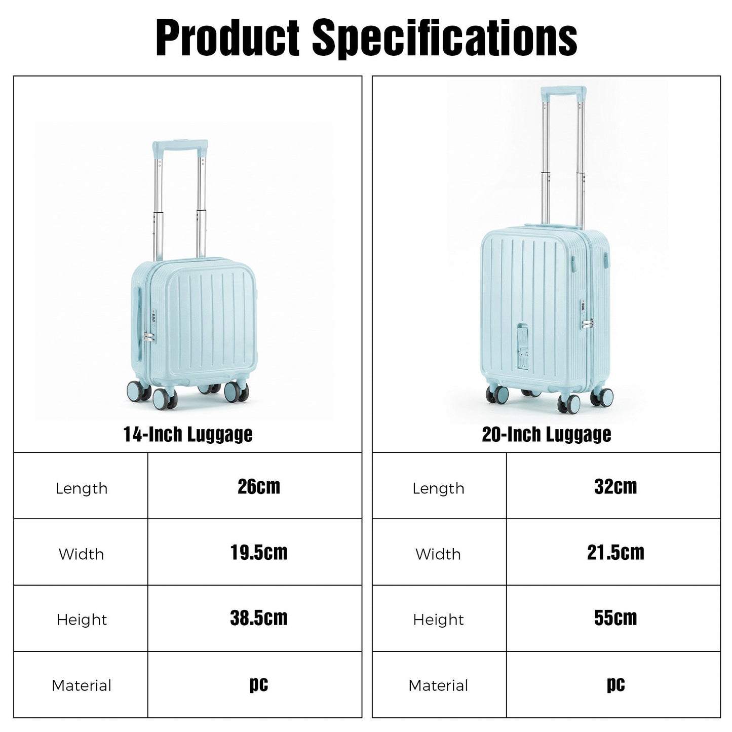 Advwin 2PCS Attachable Hardshell Luggage Set 14/20 Inch