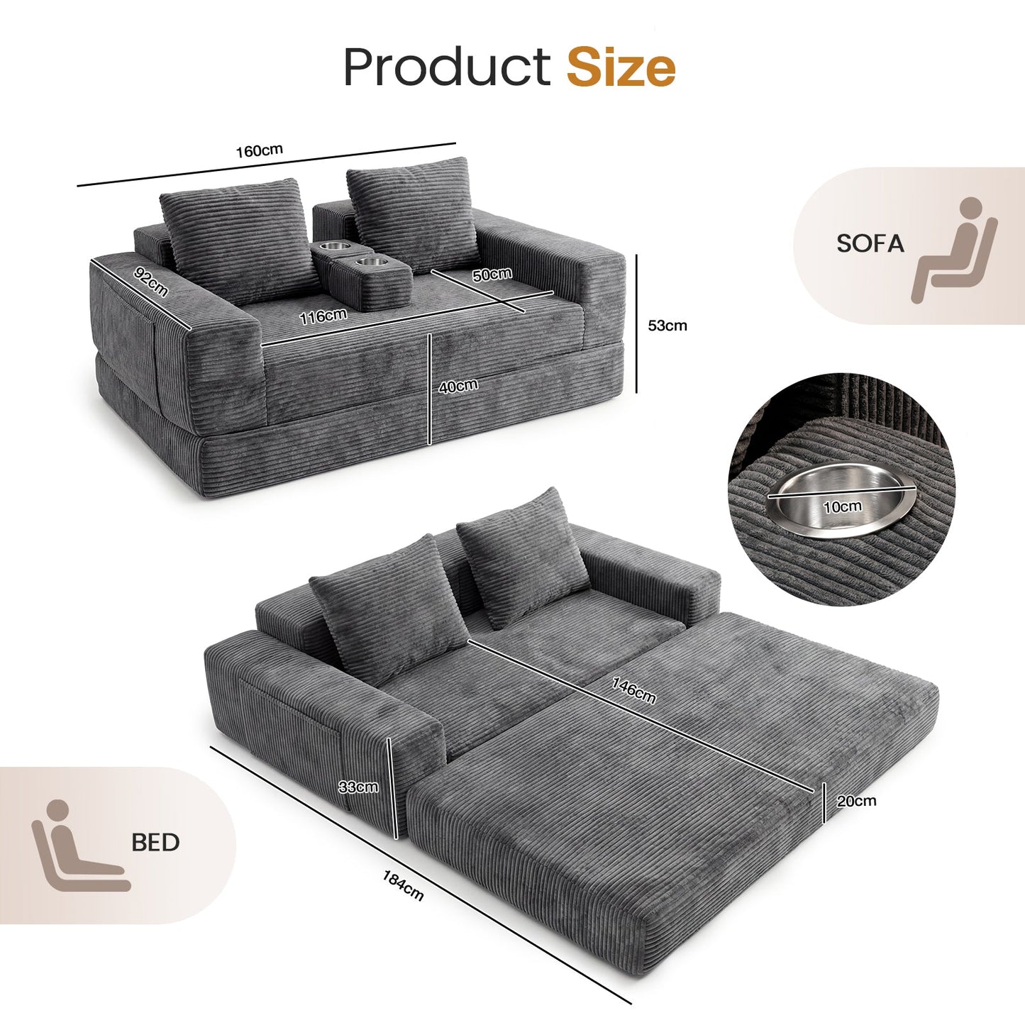 Advwin Folding Sofa Bed 2 in 1 Convertible Floor Sofa