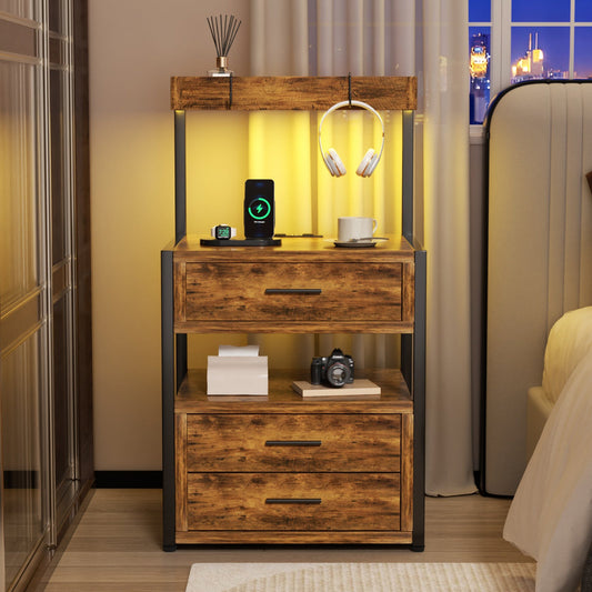 Advwin Bedside Table with Charging Station