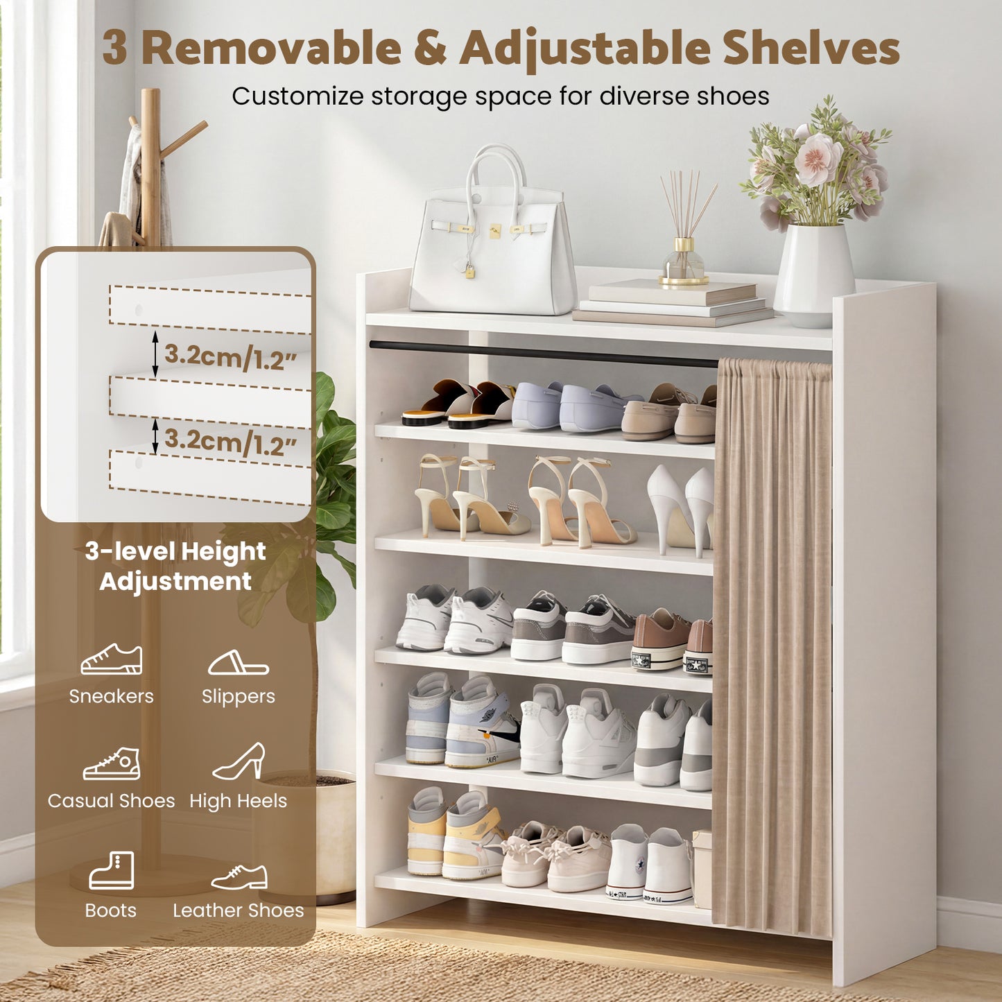 Advwin Shoe Storage Cabinet with Cover 5-Tier