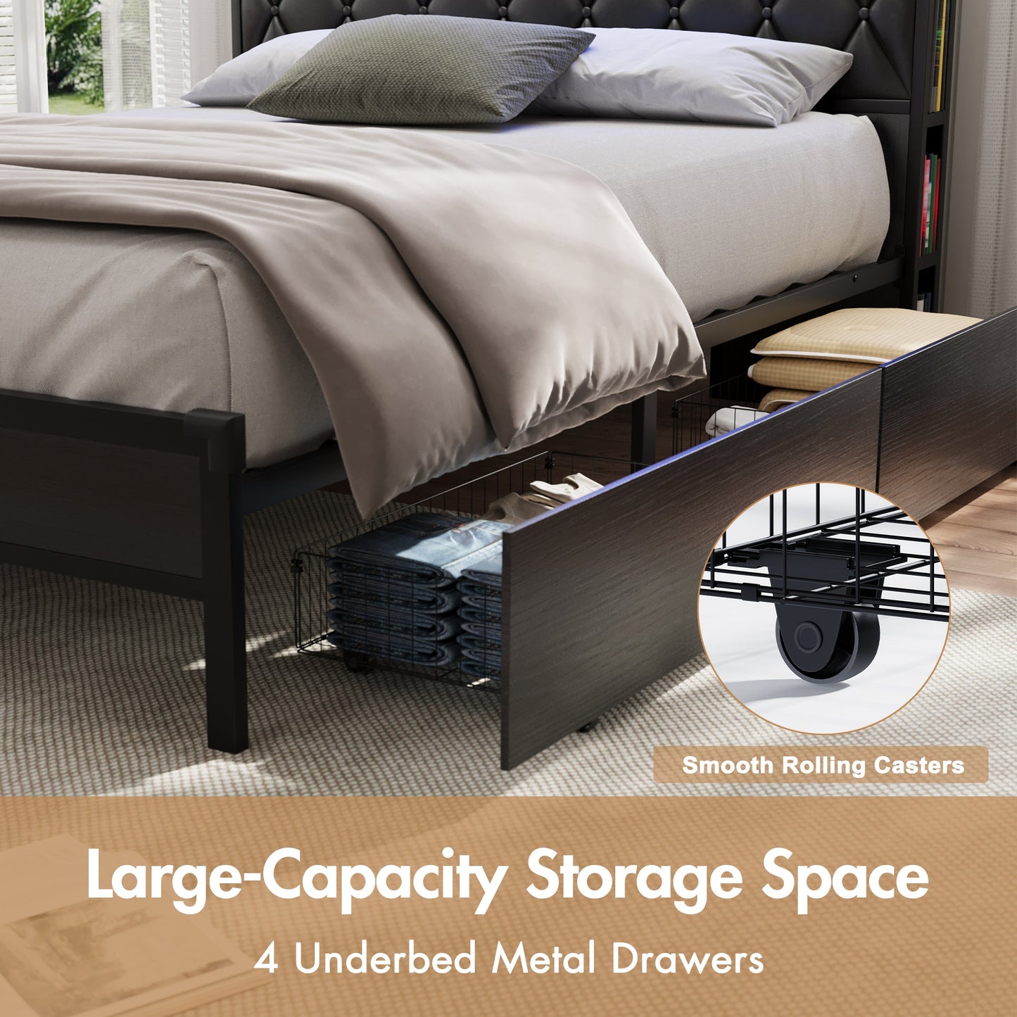Advwin Queen Bed Frame with 4 Storage Drawers