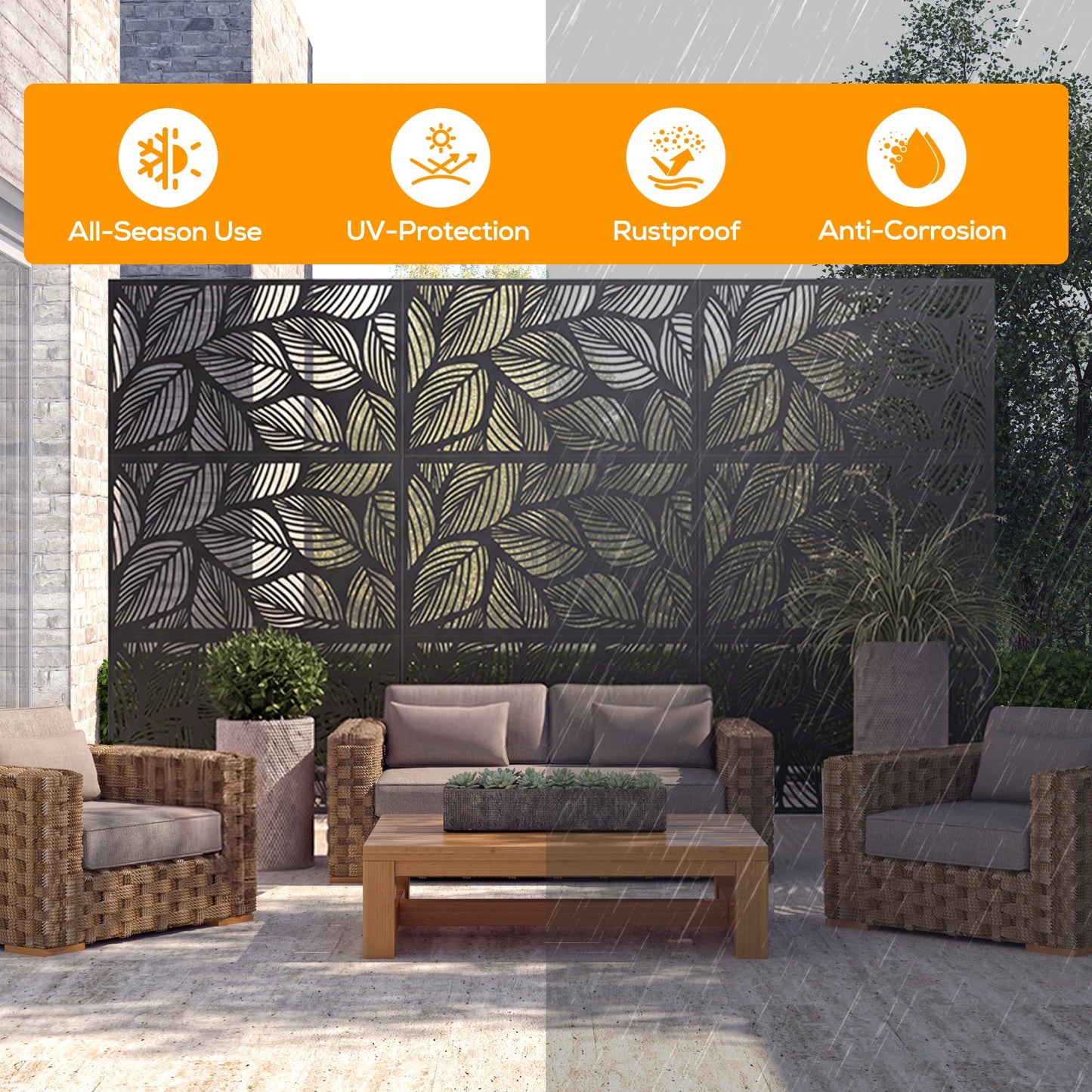 Advwin Leaf Metal Privacy Screen 119x183.5cm