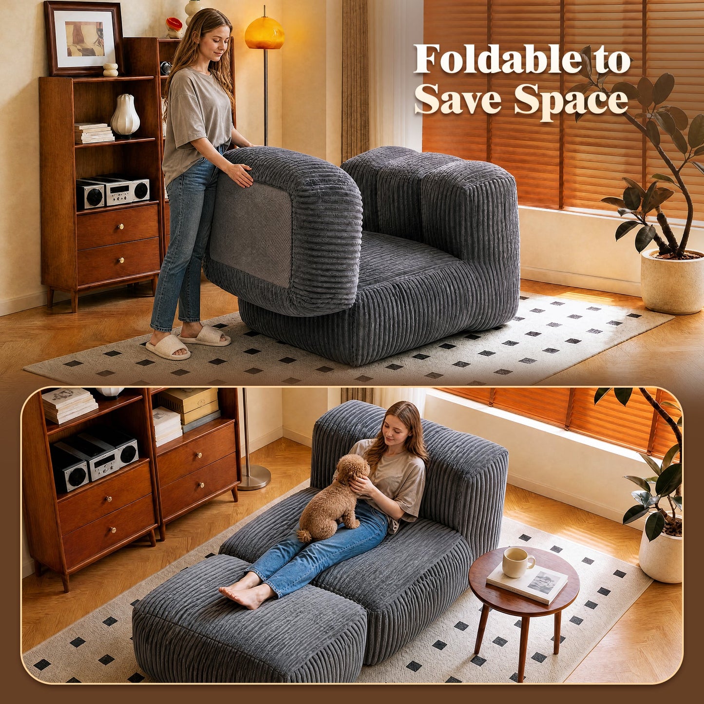 Advwin Bean Bag Floor Sofa w/ High-Density Foam