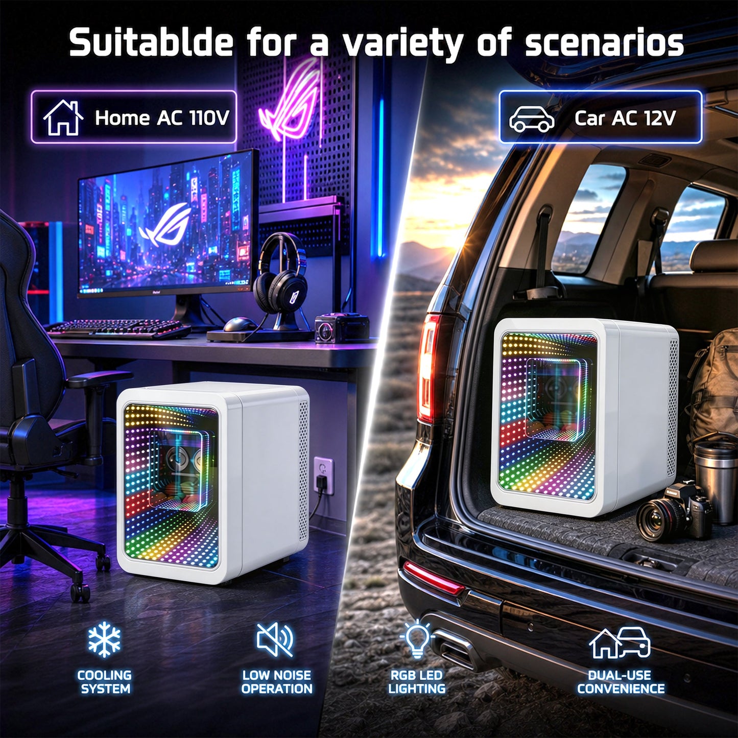 Advwin 20L Mini Fridge with LED Light for Bedroom