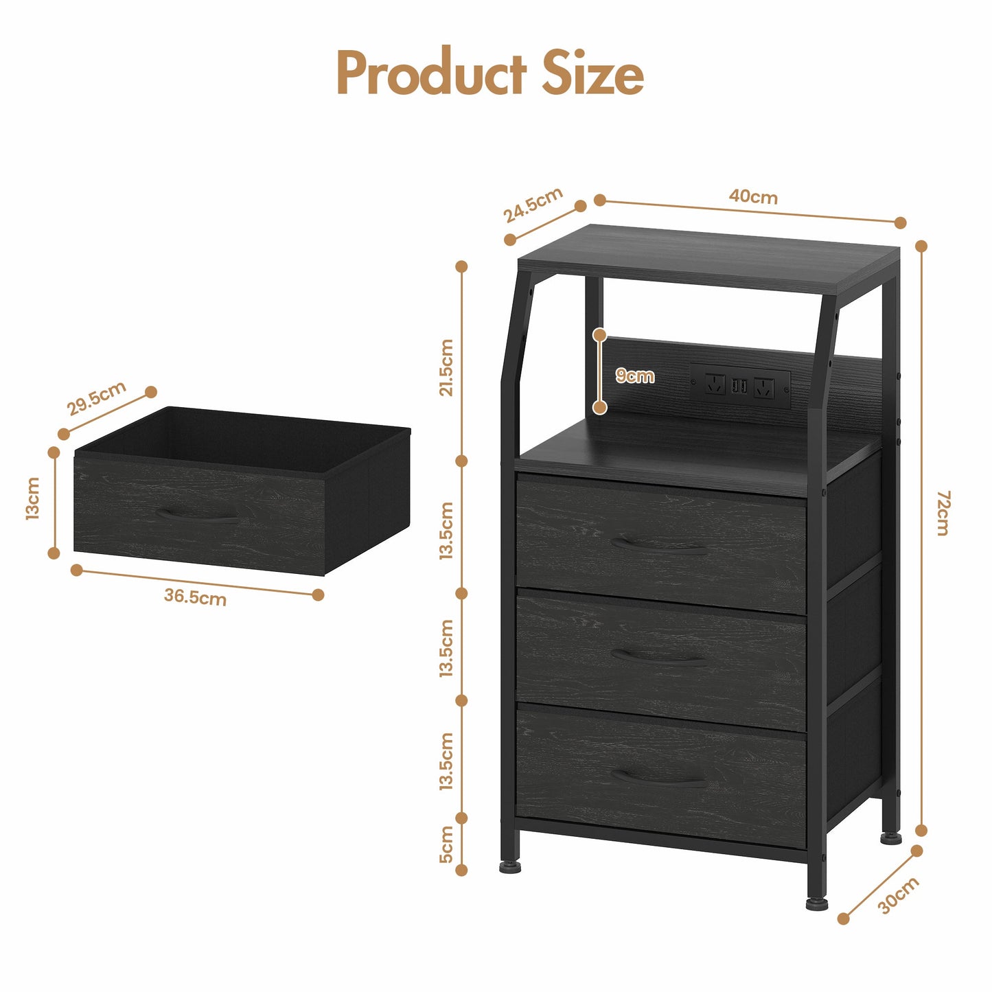 Advwin Set of 2 Bedside Table with 3 Drawers