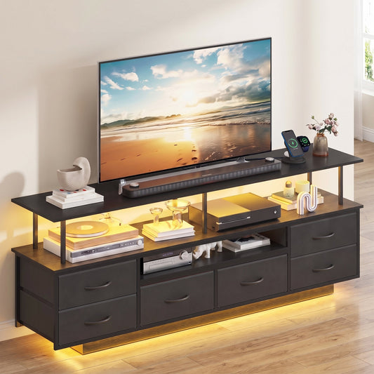 Advwin 160cm TV Unit Cabinet with Open Shelf & LED Lights