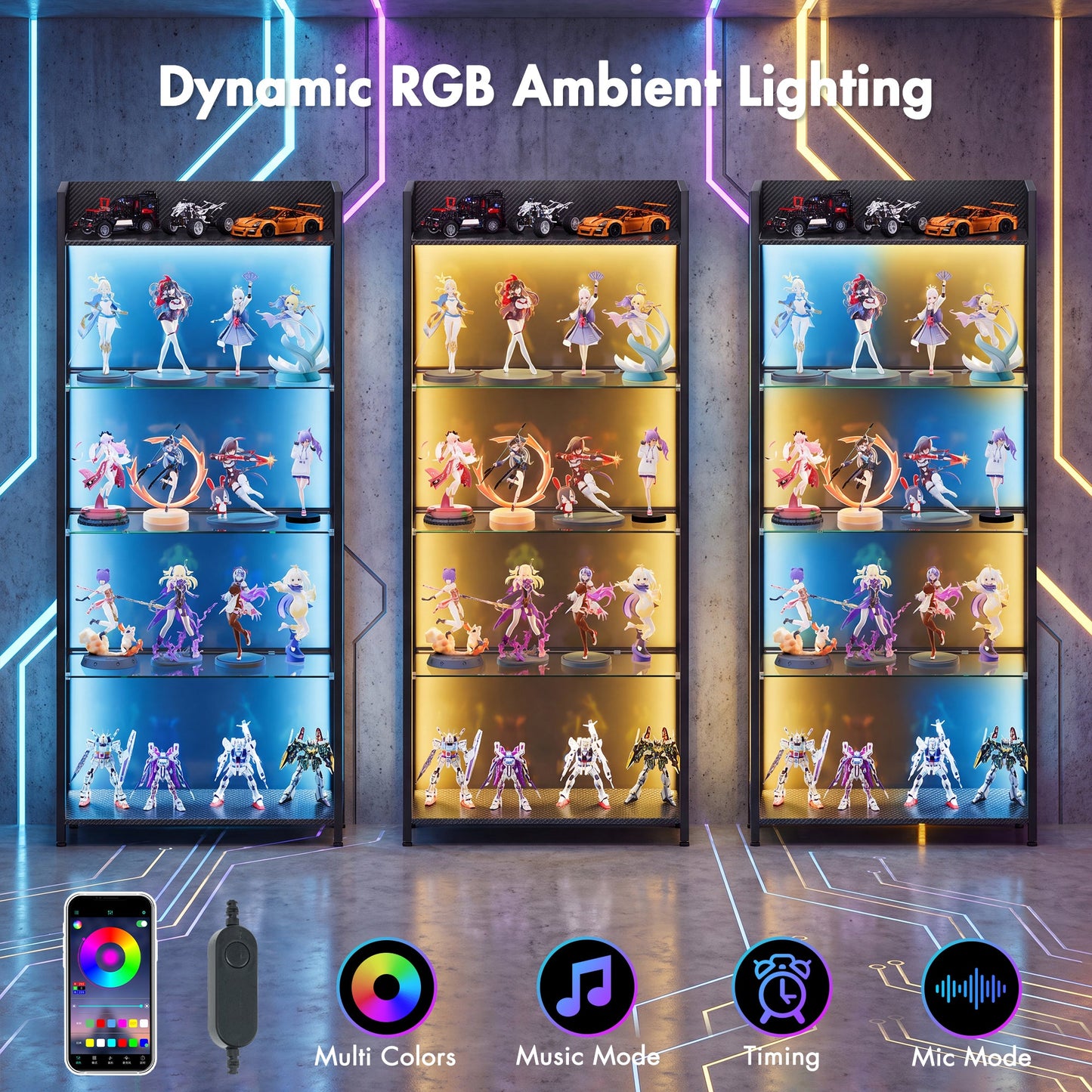 Advwin 5-Tier LED Display Cabinet with Open Shelves