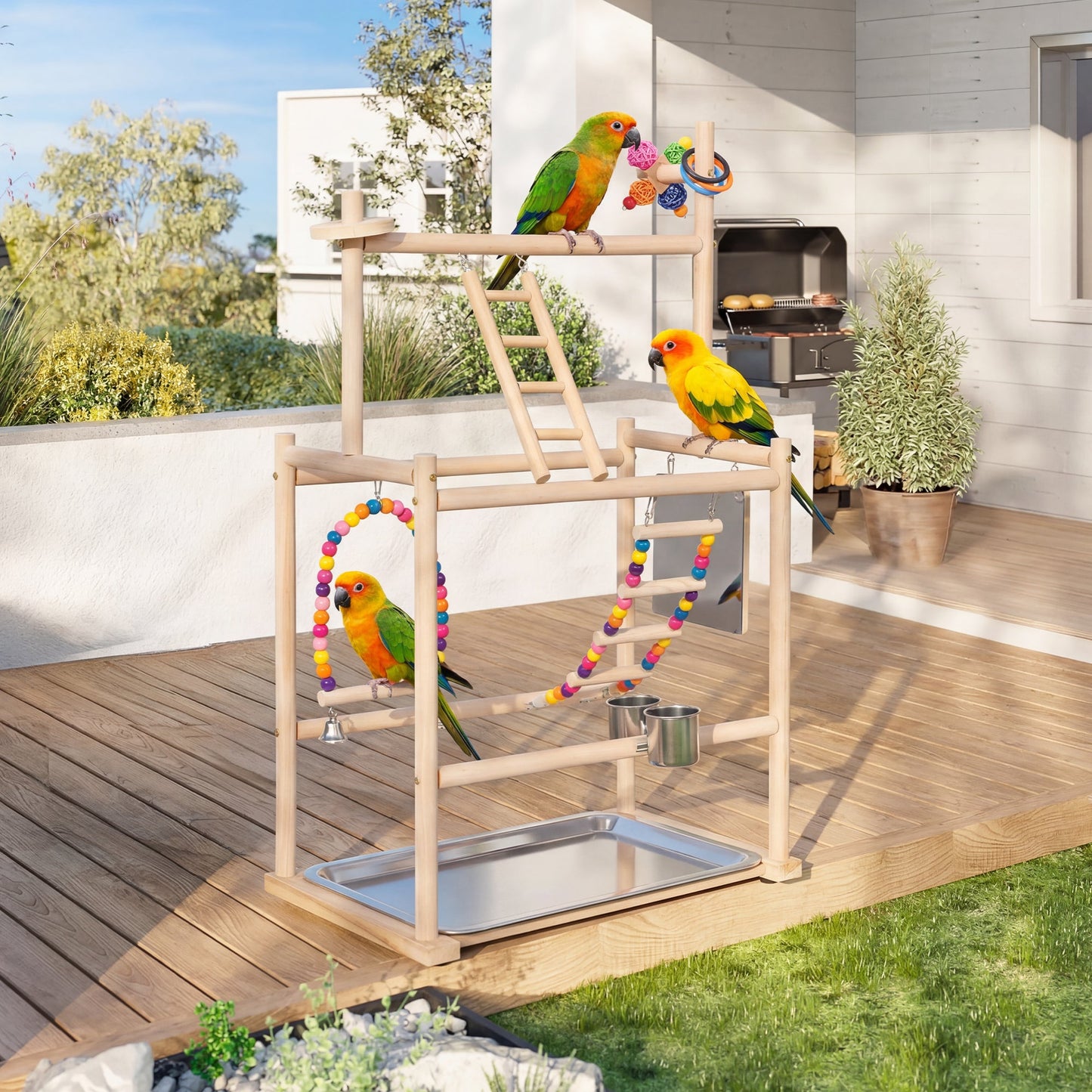 Advwin 3 Layer Parrot Perch Stand with Mirror