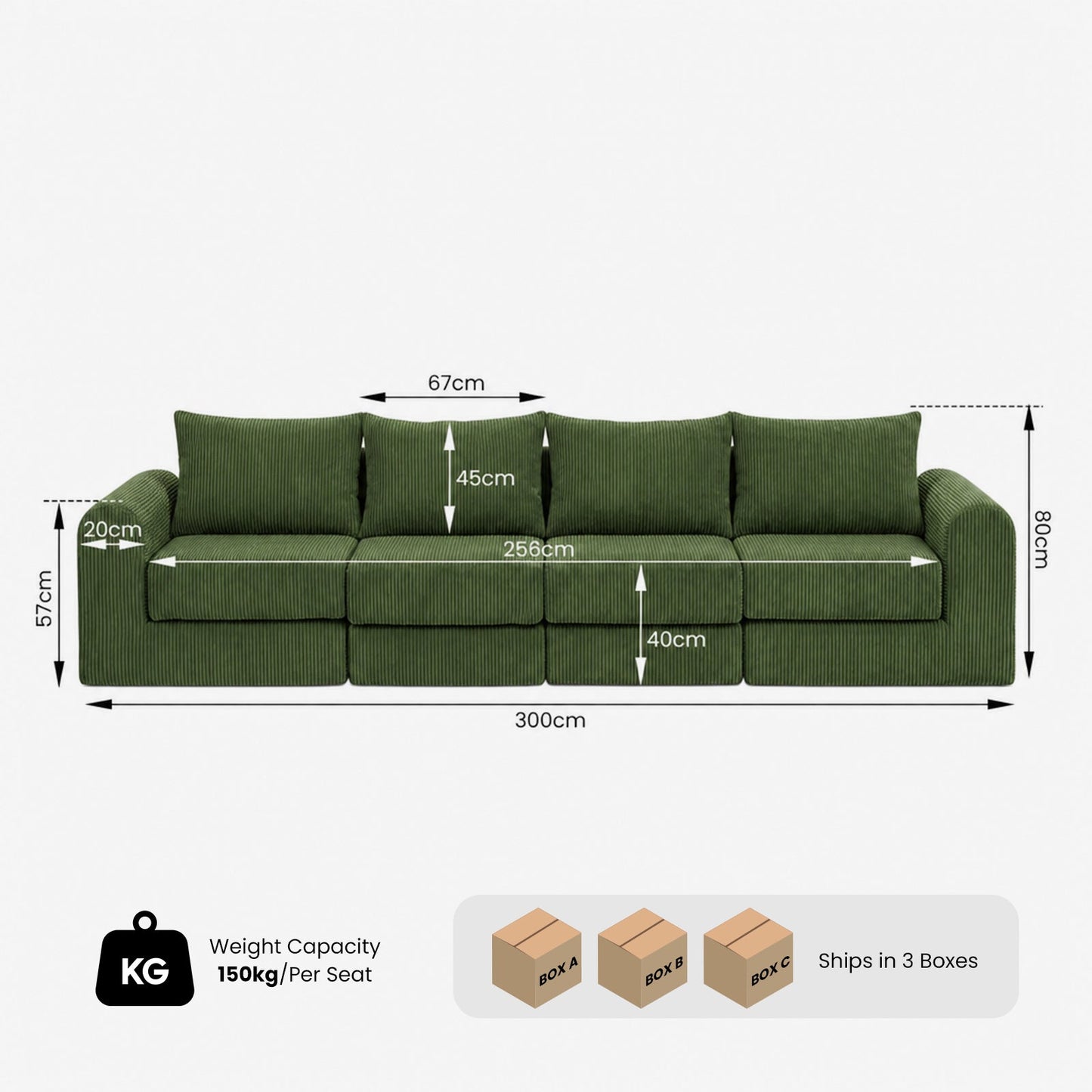 Advwin 300cm Corduroy 4-Seater Modular Sofa Bed