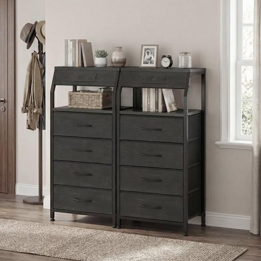 Advwin Set of 2 Bedside Table with 4 Drawers