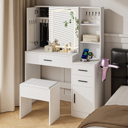 Advwin Dressing Table Stool Set with Mirror