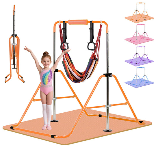 Advwin Kids Gymnastics Bar with Swing & Mat & Rings