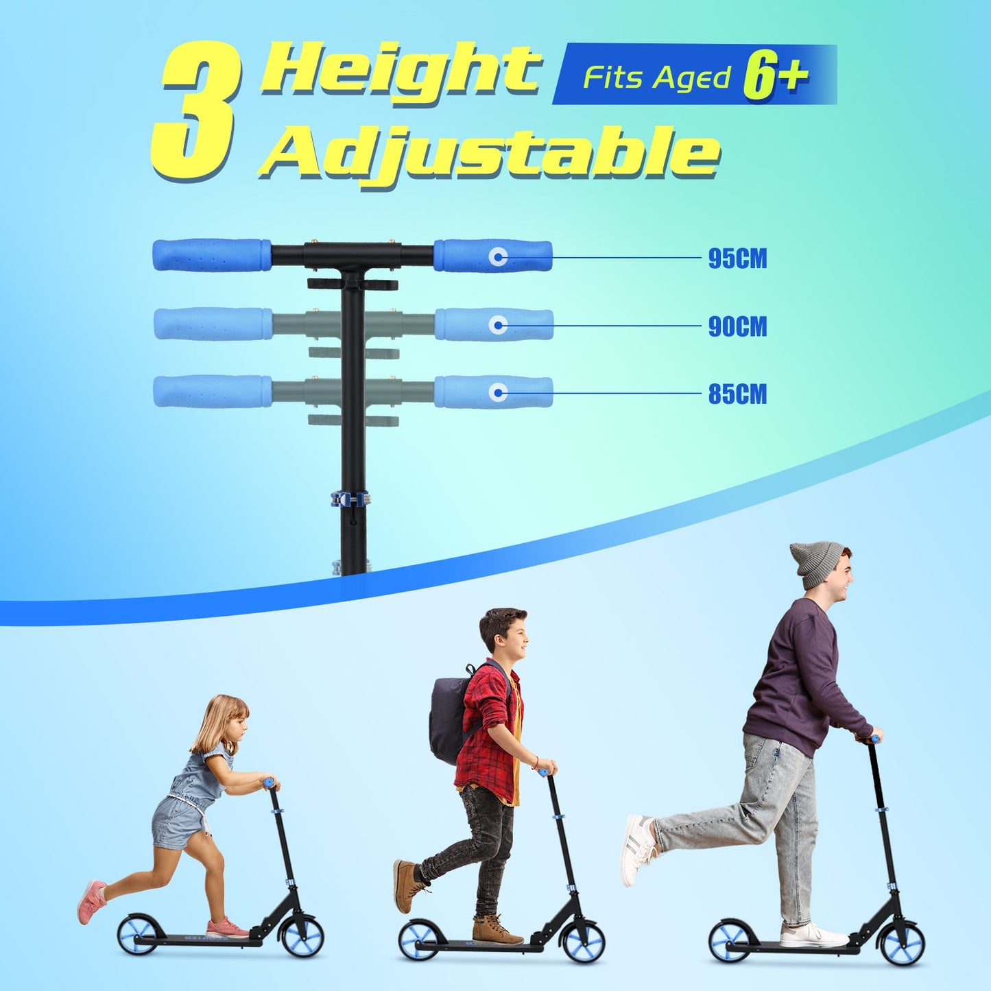 Advwin Kick Scooter Folding Scooter 3 Adjustable Height
