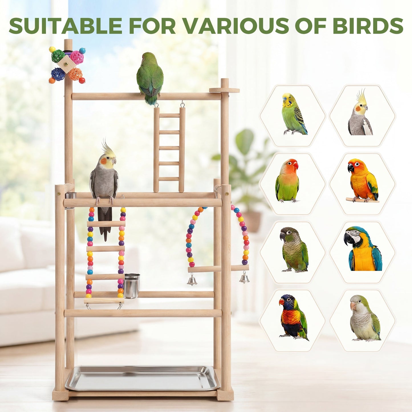 Advwin 3 Layer Parrot Perch Stand with Mirror