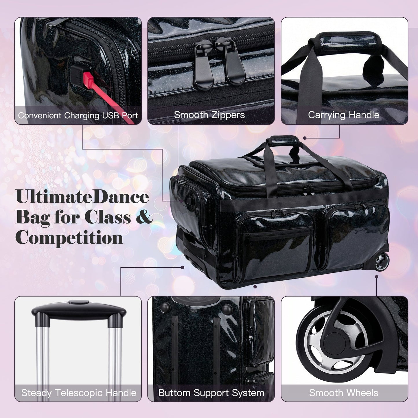 Advwin 26Inch Rolling Dance Bag with Garment Rack