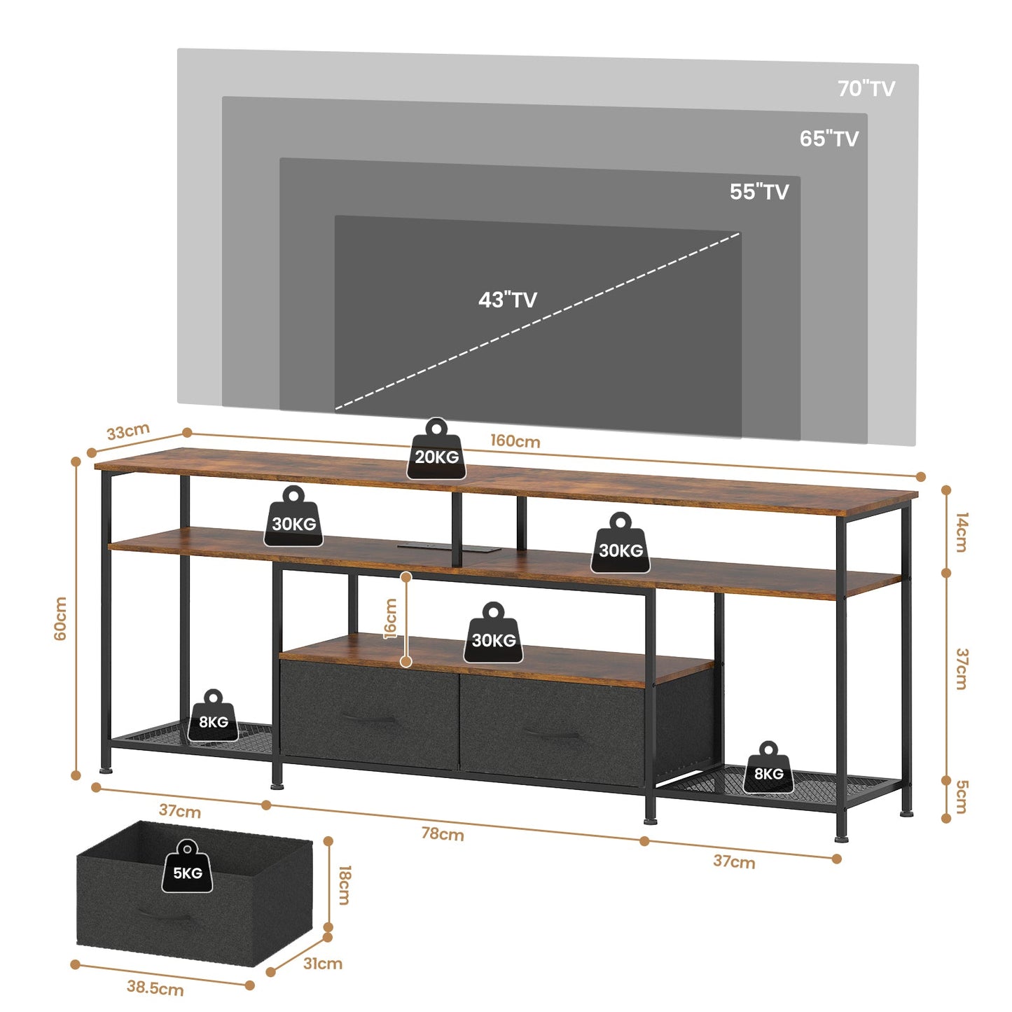 Advwin 160cm TV unit Cabinet with RGB LED Light