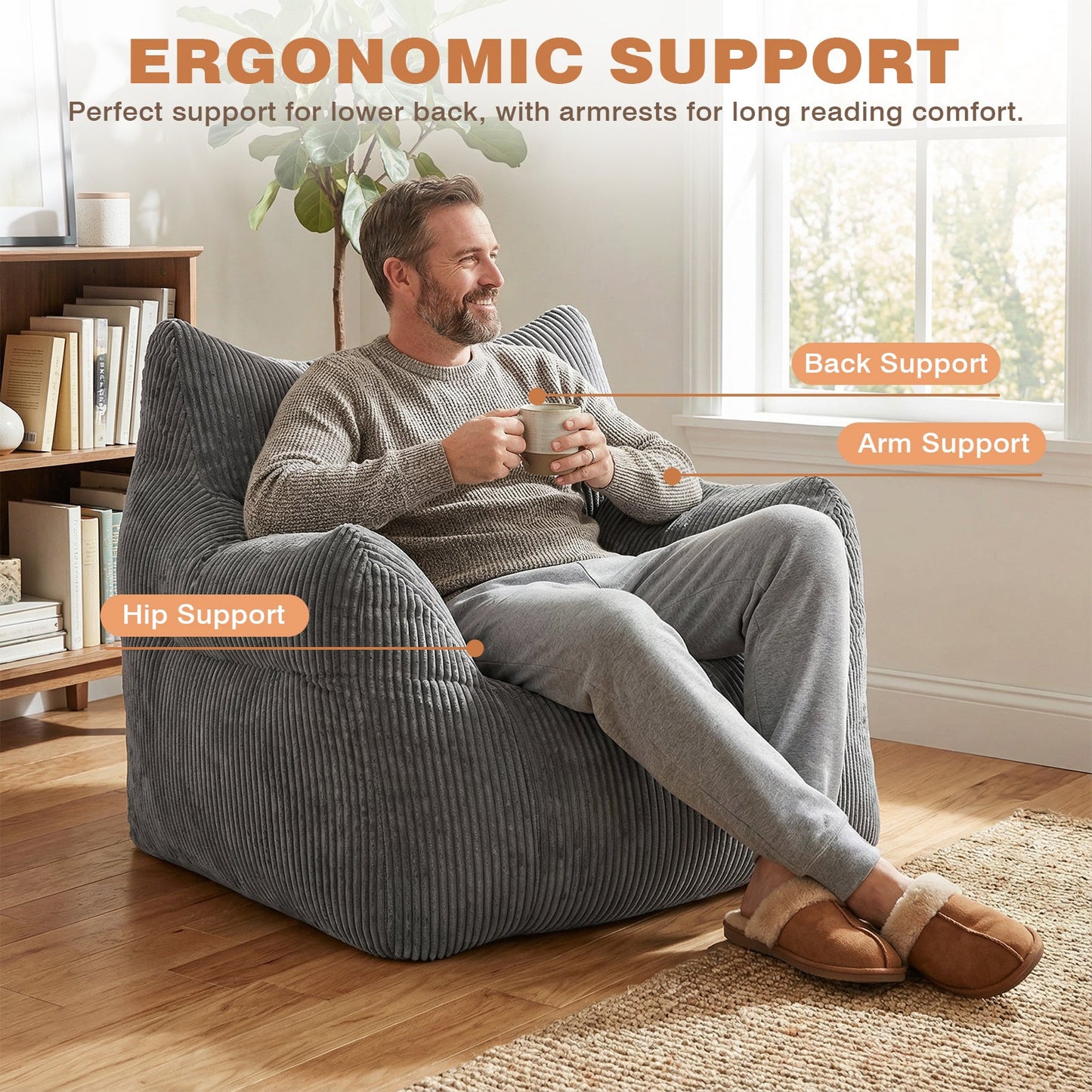 Advwin 83*90cm Corduroy Bean Bag Chair with Backrest