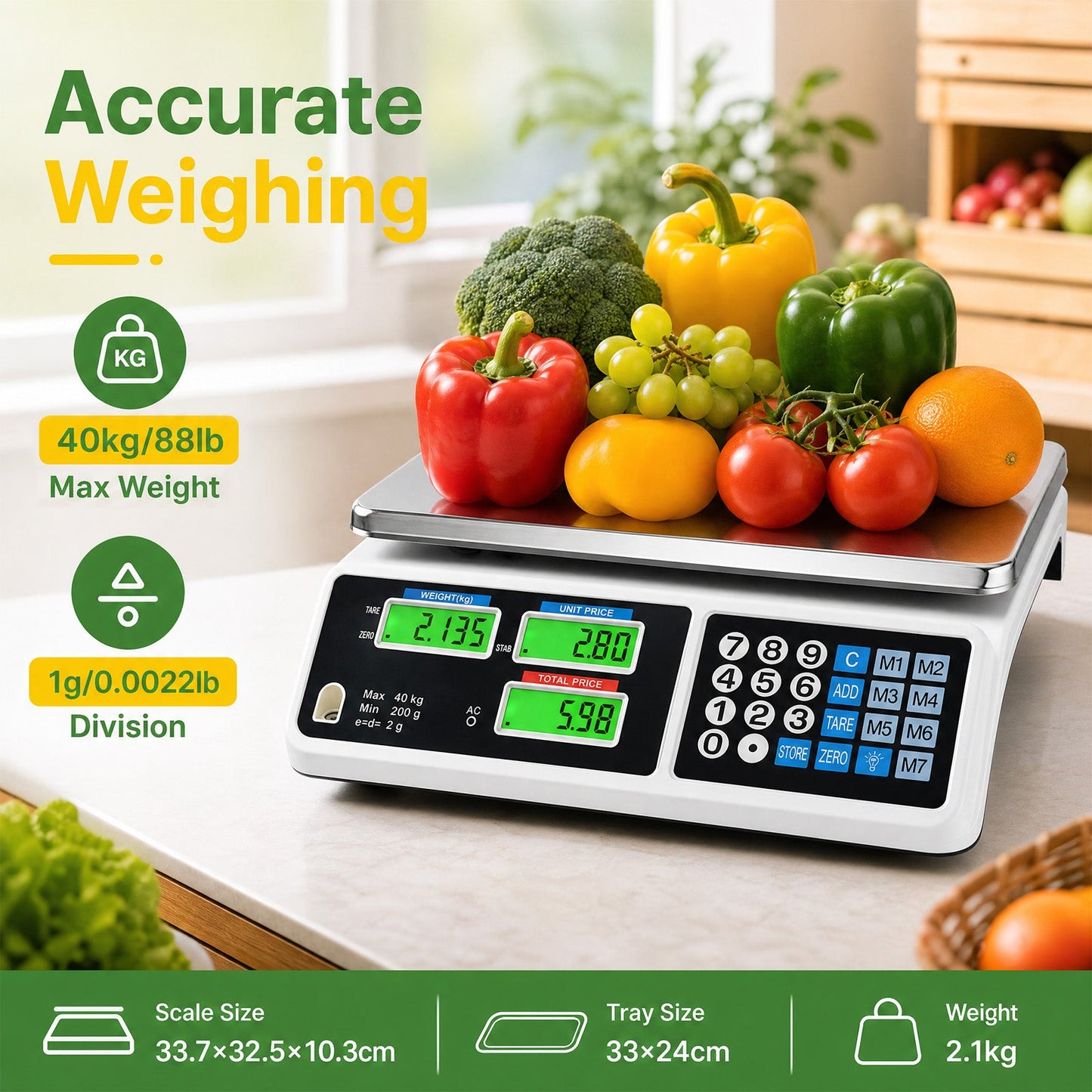 Advwin 40kg Price Computing Scale with Dual LCD Display