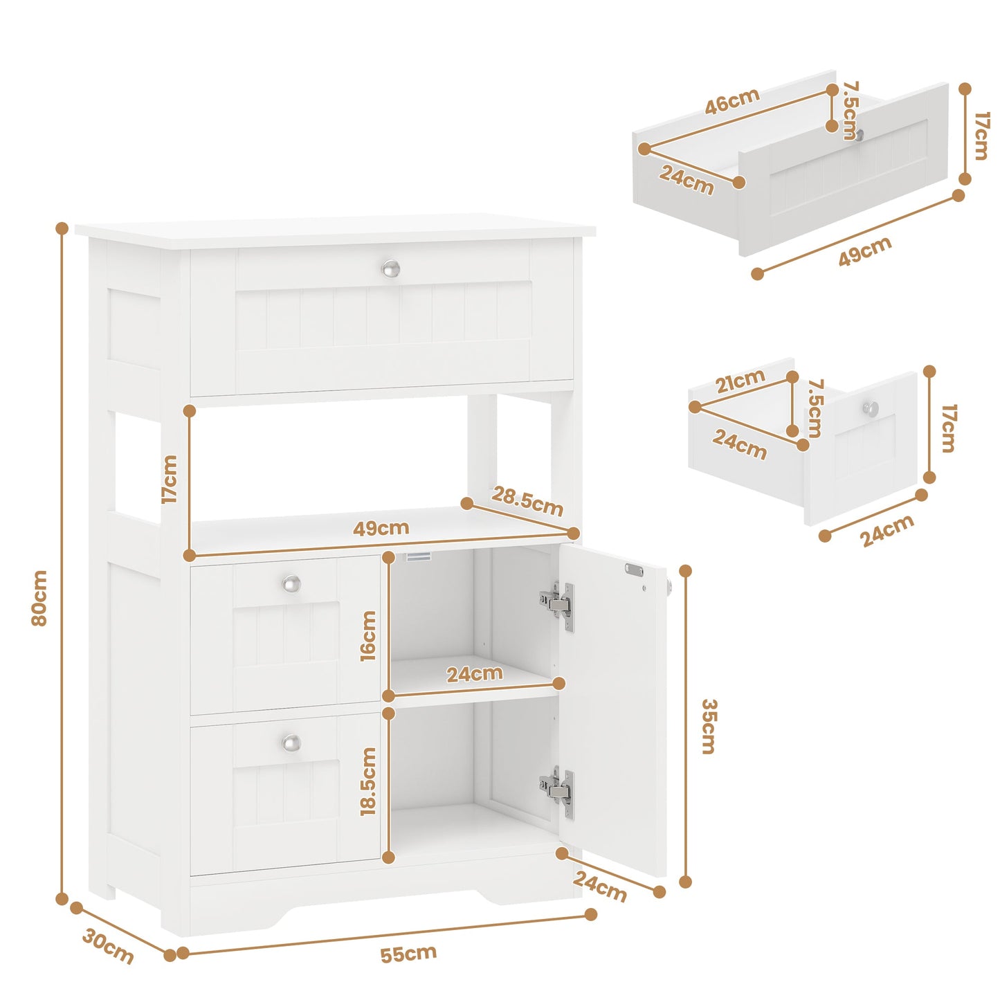 Advwin Bathroom Floor Cabinet with Drawer & Shelf White