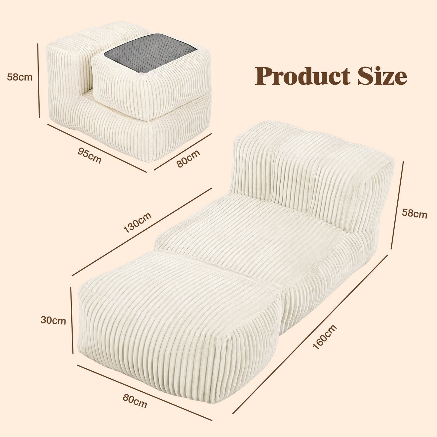 Advwin Bean Bag Floor Sofa w/ High-Density Foam