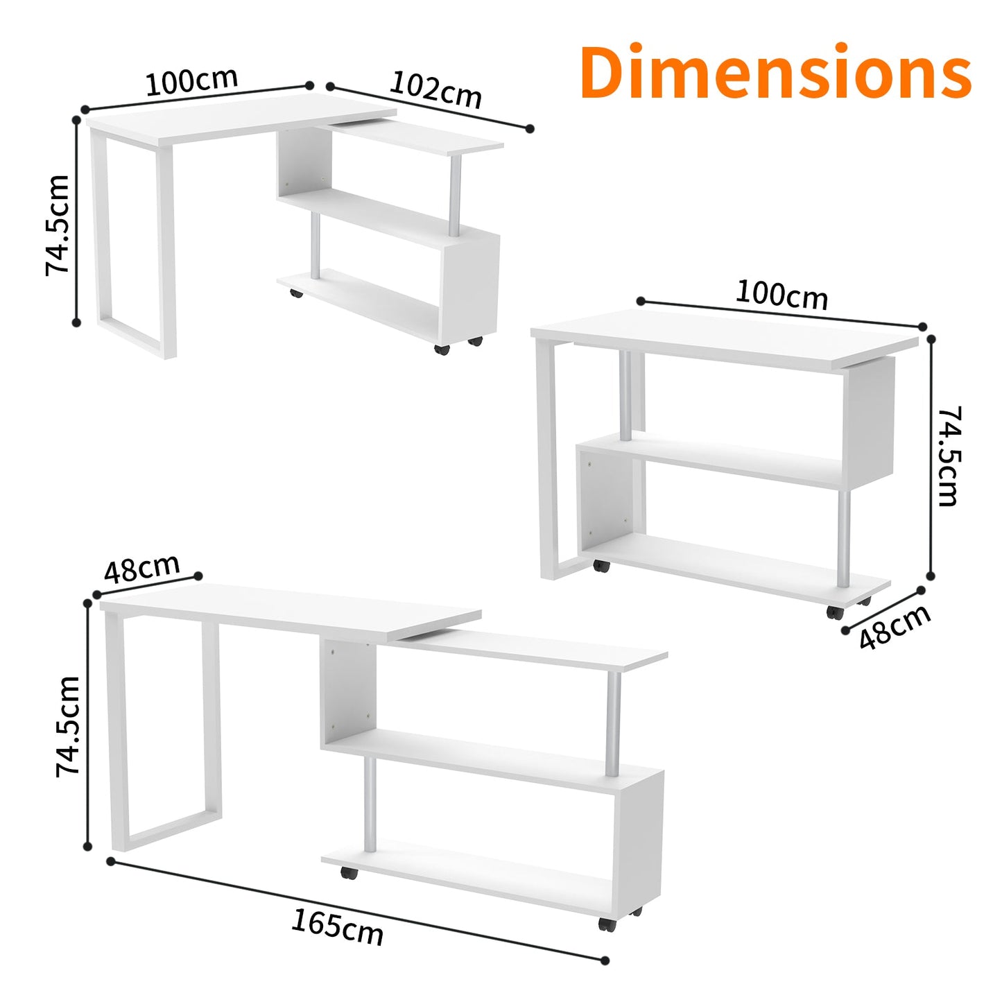 Advwin L-Shape 360° Rotating Bookshelf Computer Desk