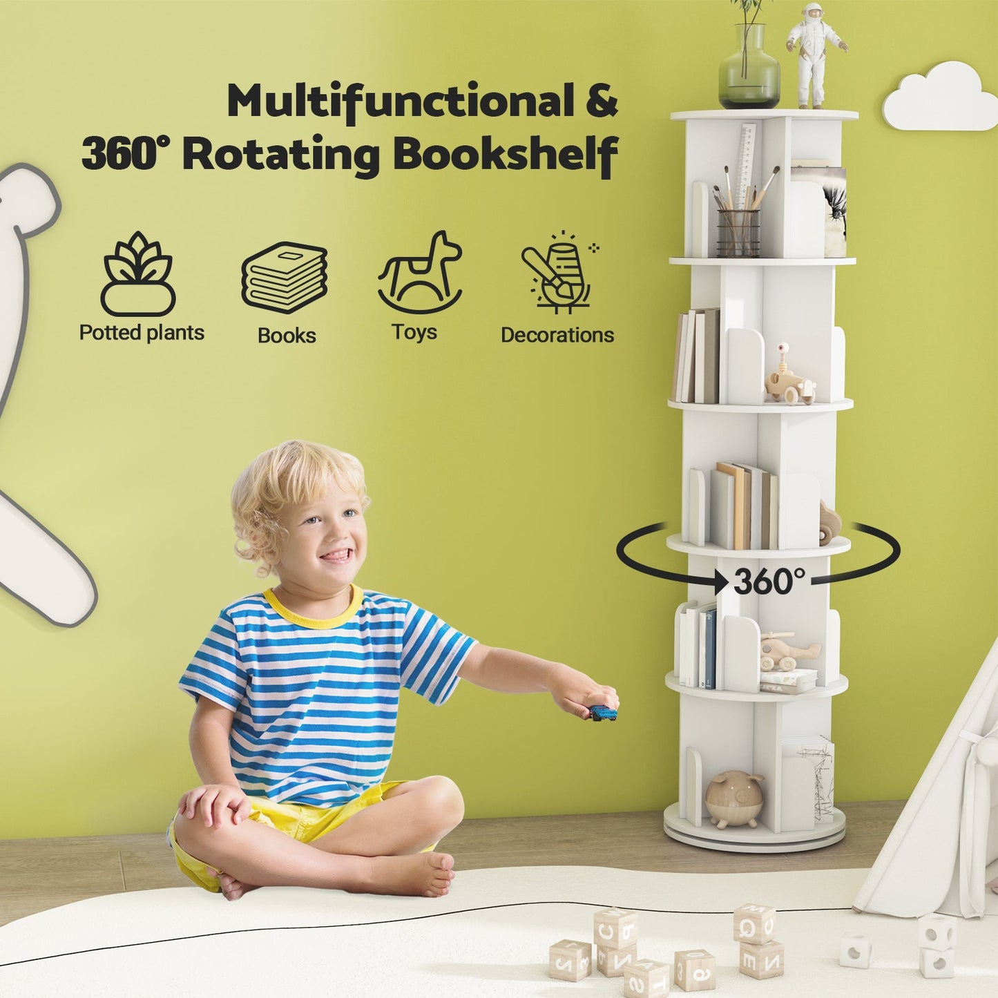 Advwin 5-Tier 360° Rotating Corner Bookshelf White